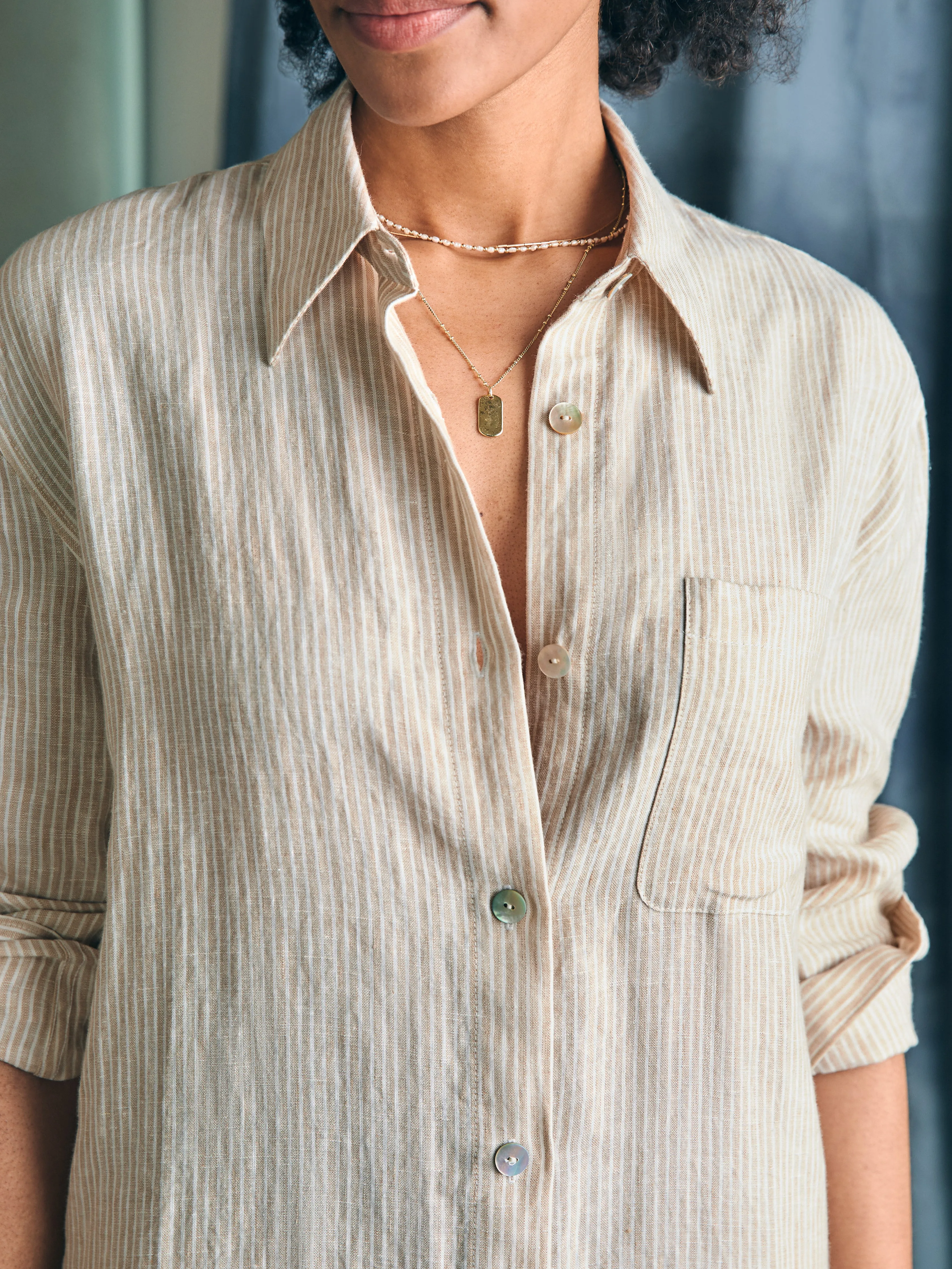 Laguna Linen Midi Dress - Golden Sun Stripe sold by Faherty product image thumbnail 3