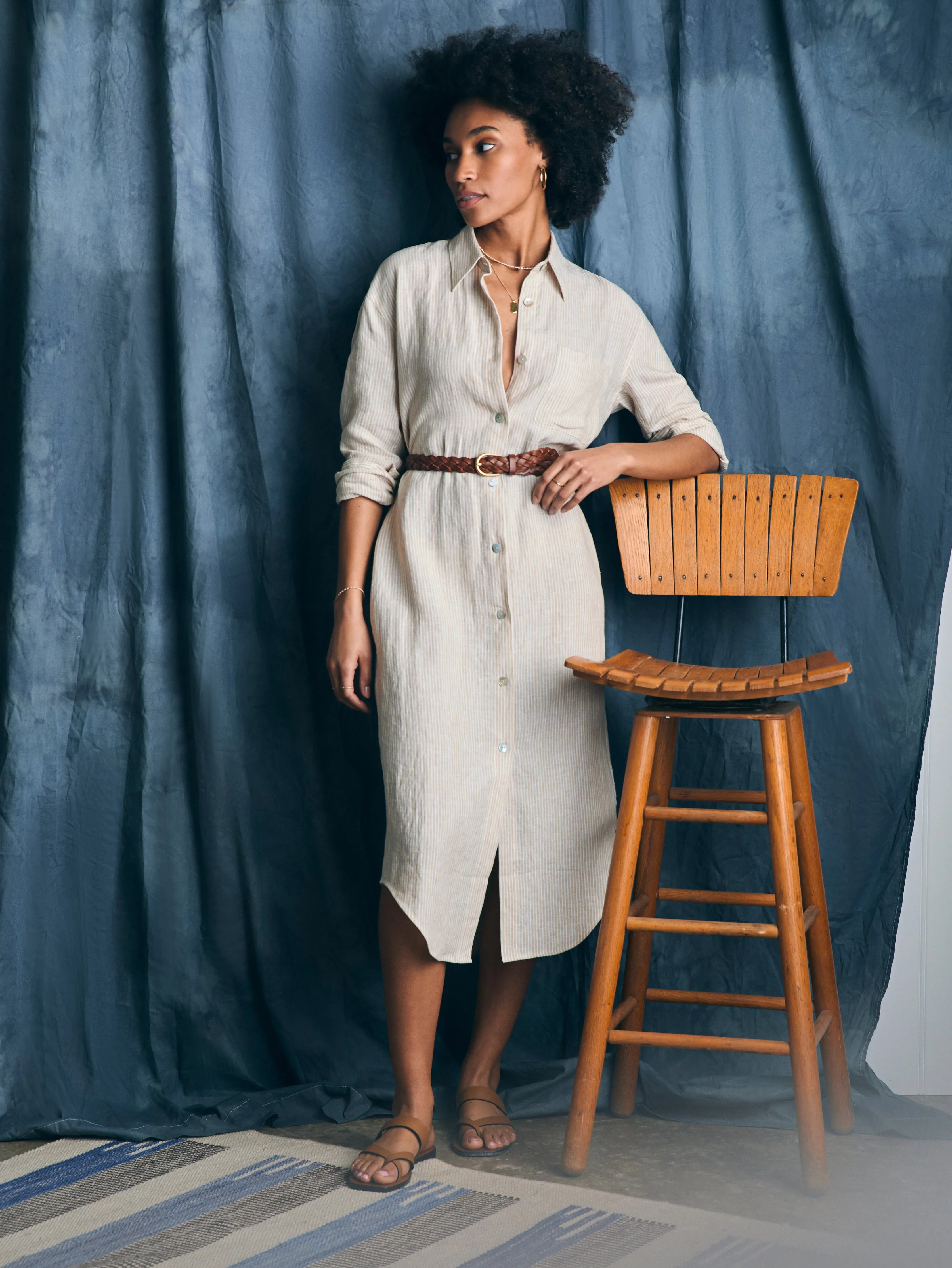 Laguna Linen Midi Dress - Golden Sun Stripe sold by Faherty