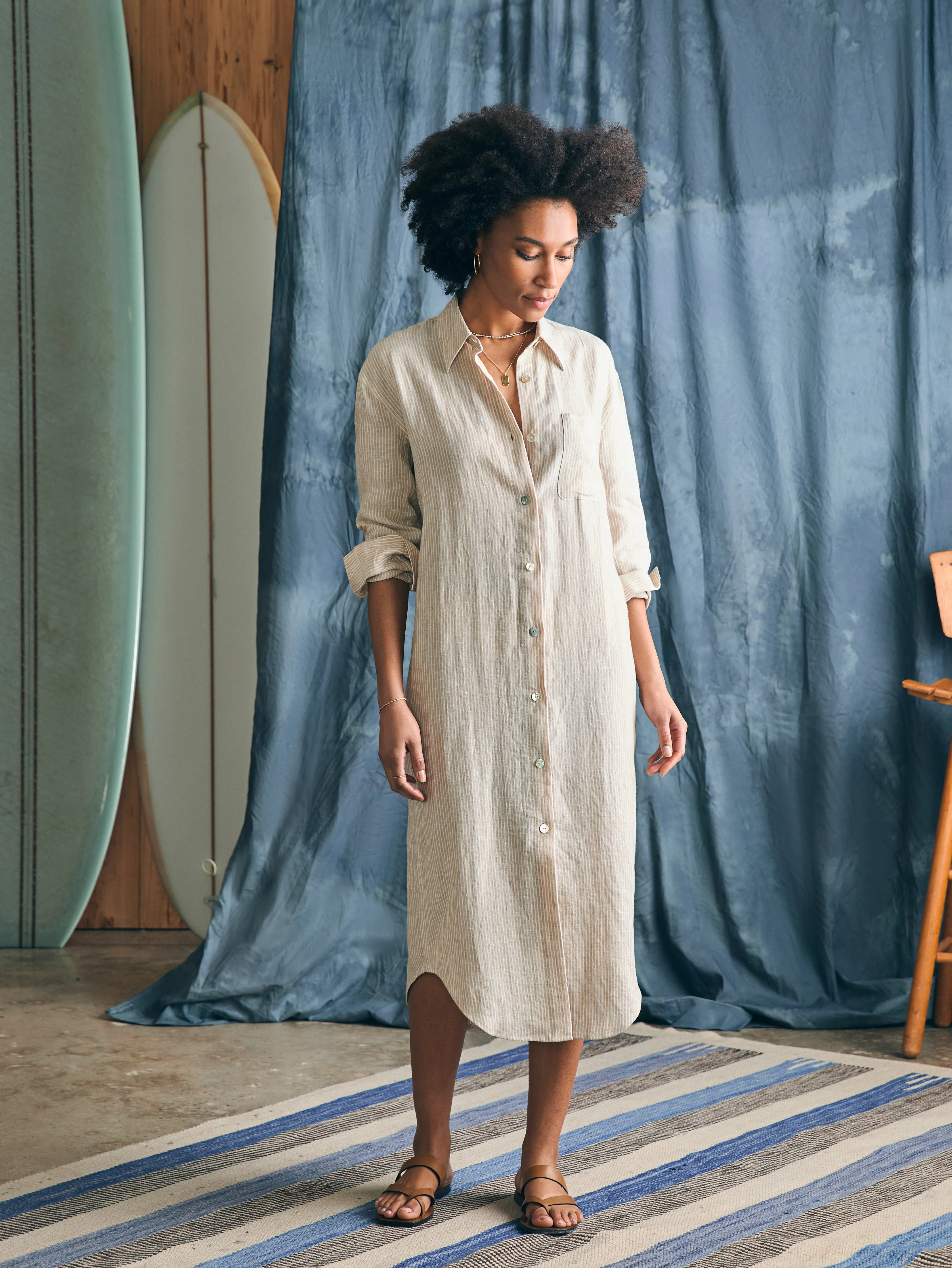 Laguna Linen Midi Dress - Golden Sun Stripe sold by Faherty product image thumbnail 4