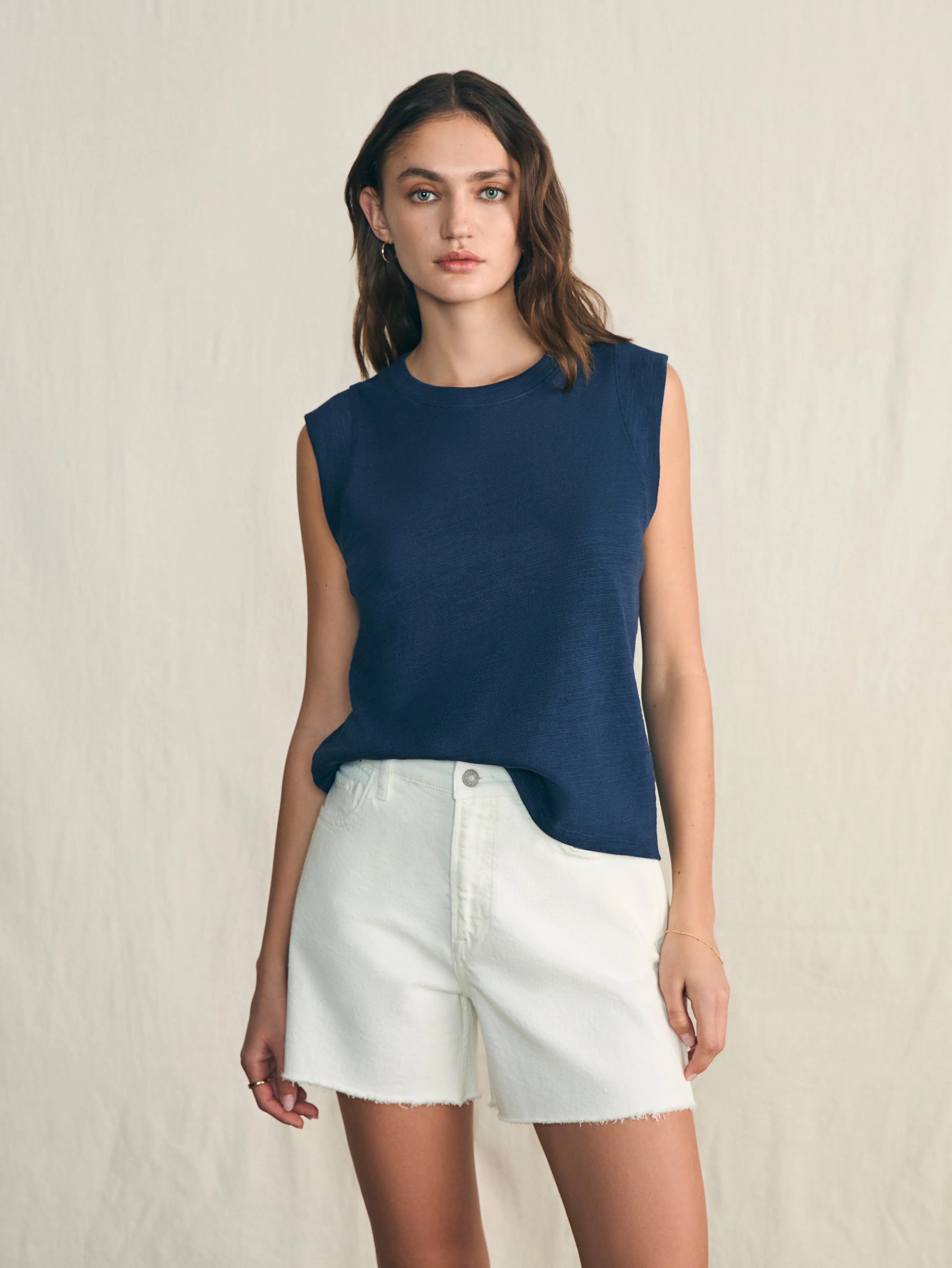 Sunwashed Slub Muscle Tank - Navy Blazer sold by Faherty