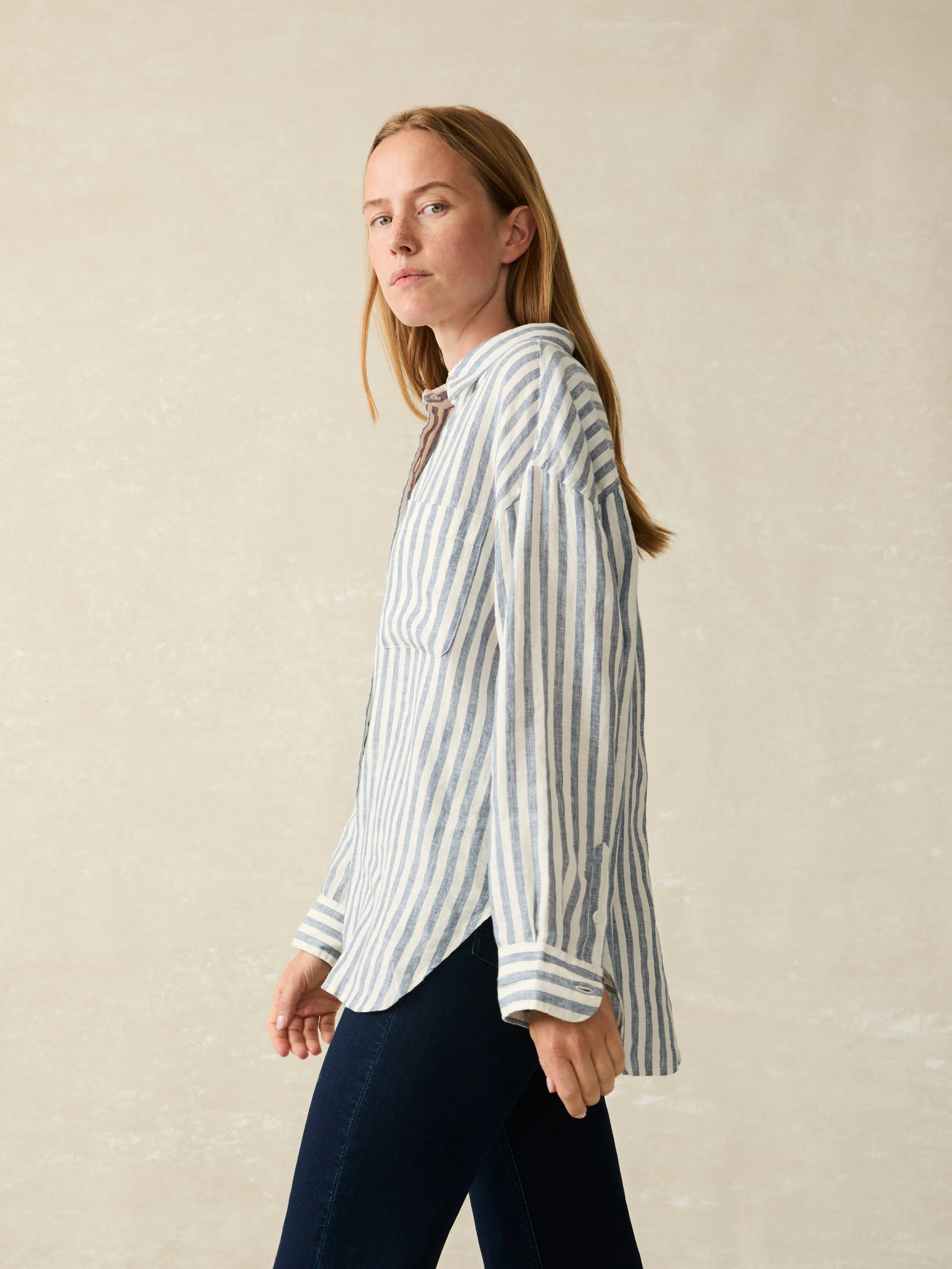 Laguna Linen Relaxed Shirt - Blue Lucy Stripe sold by Faherty product image thumbnail 3