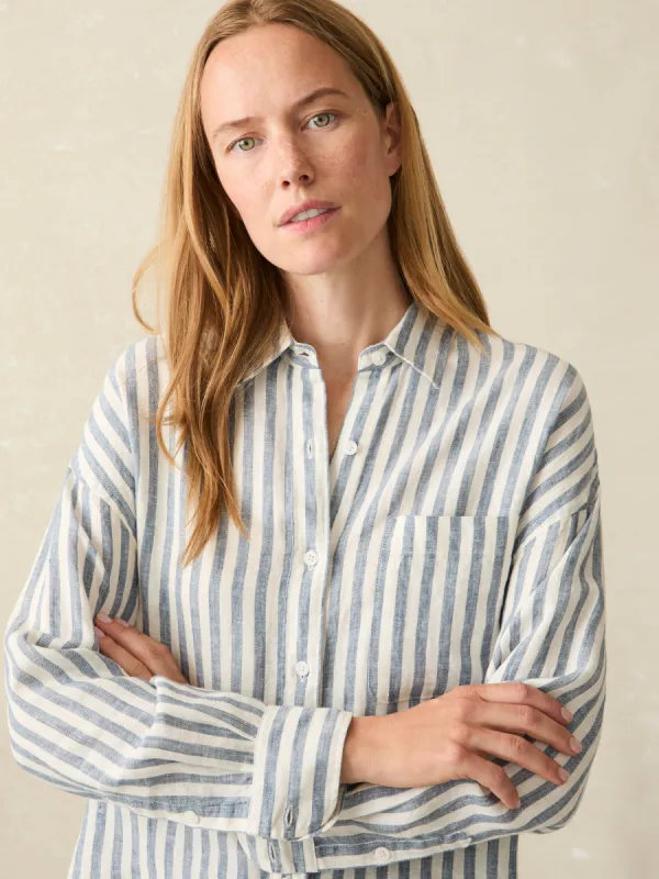 Laguna Linen Relaxed Shirt - Blue Lucy Stripe sold by Faherty