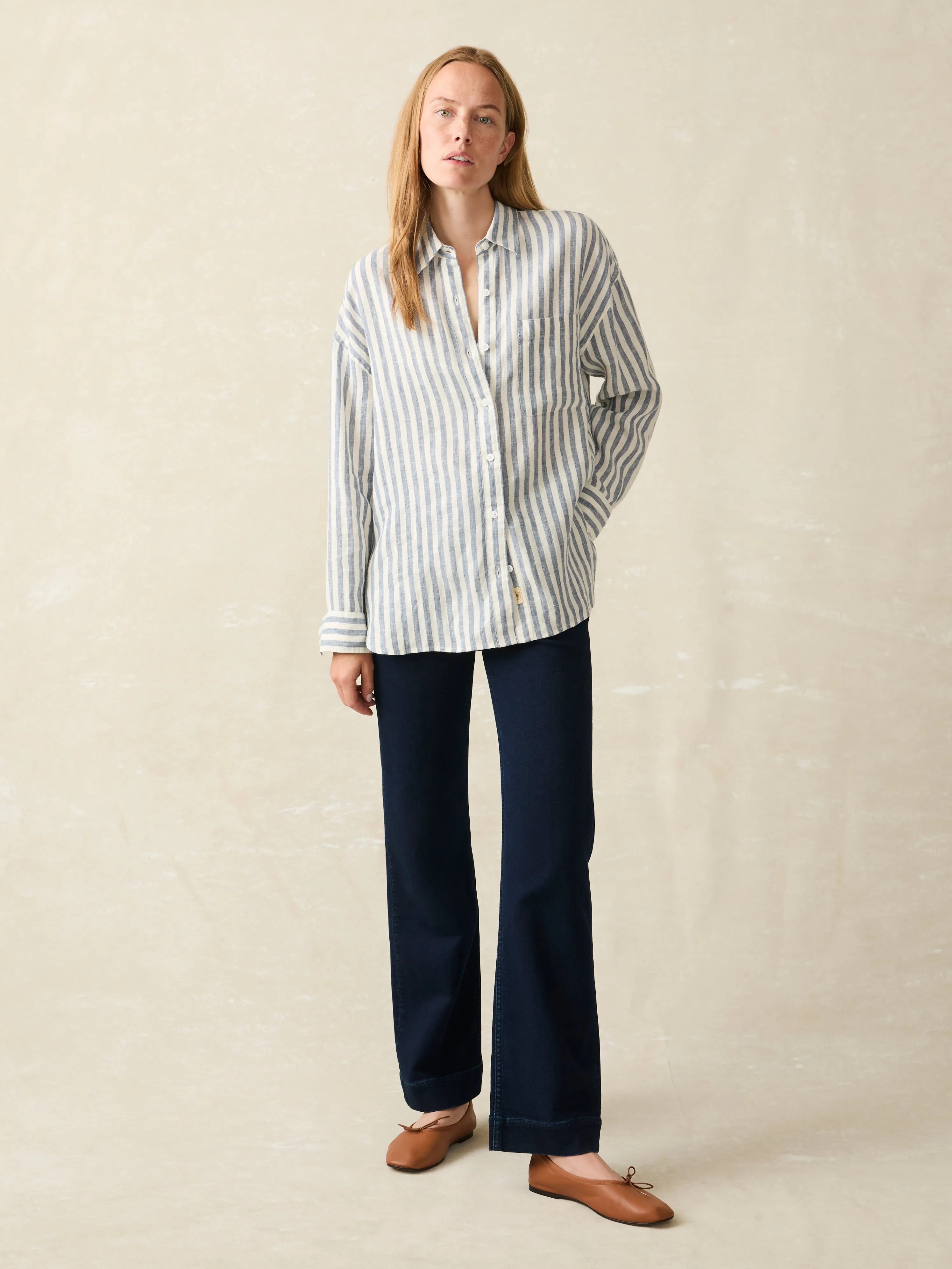 Laguna Linen Relaxed Shirt - Blue Lucy Stripe sold by Faherty product image thumbnail 4