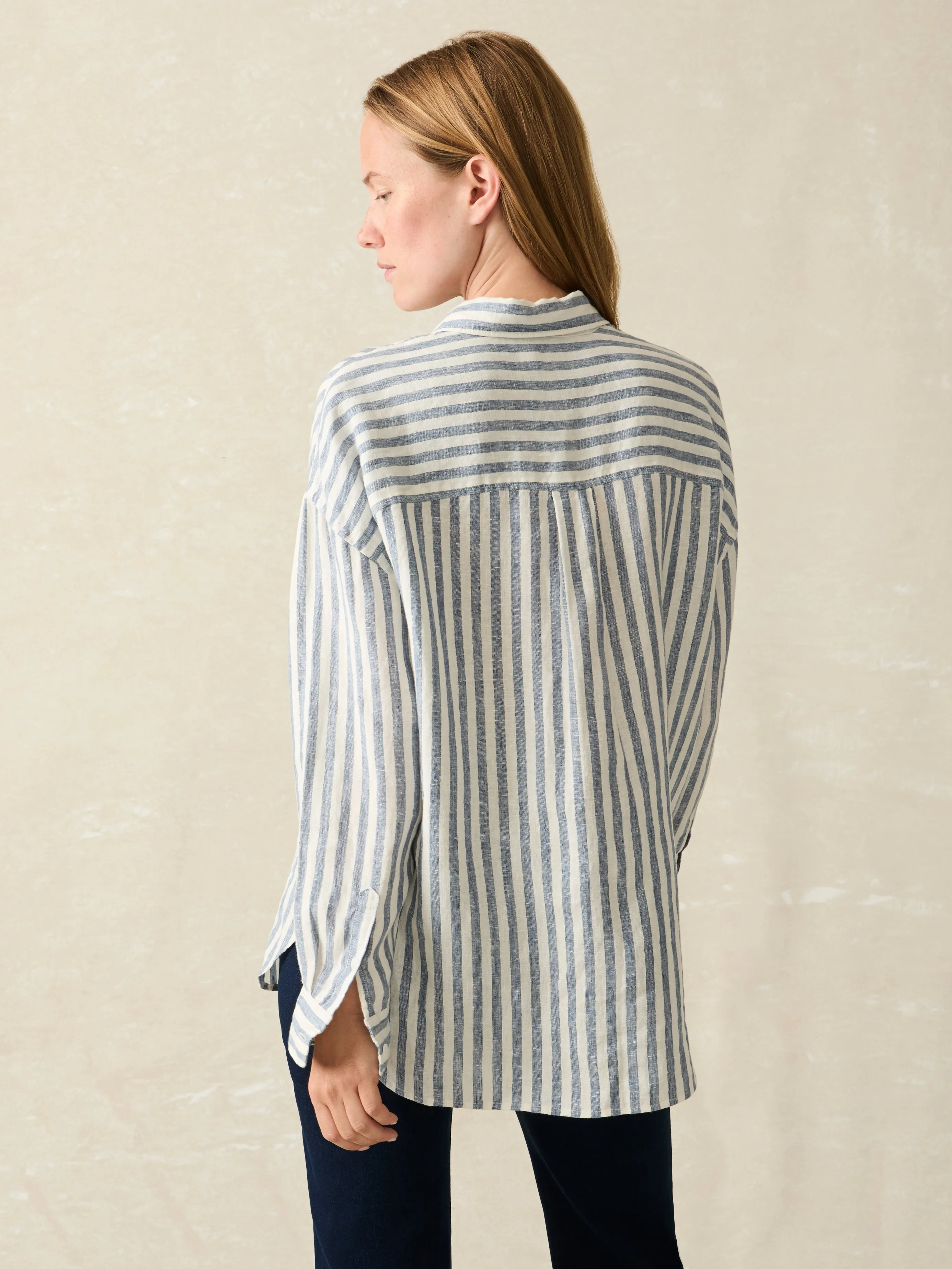 Laguna Linen Relaxed Shirt - Blue Lucy Stripe sold by Faherty product image thumbnail 5