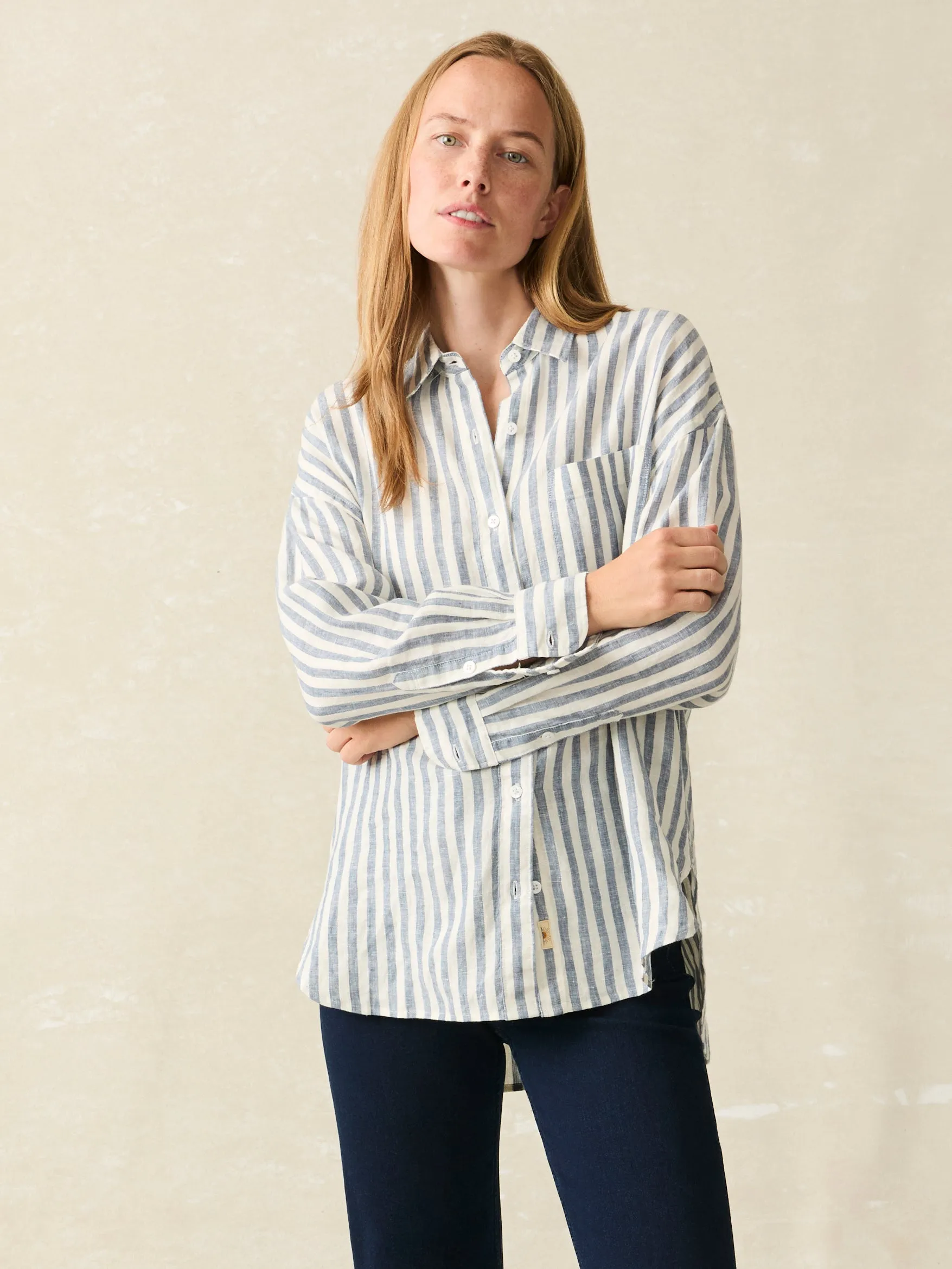 Laguna Linen Relaxed Shirt - Blue Lucy Stripe sold by Faherty product image thumbnail 2