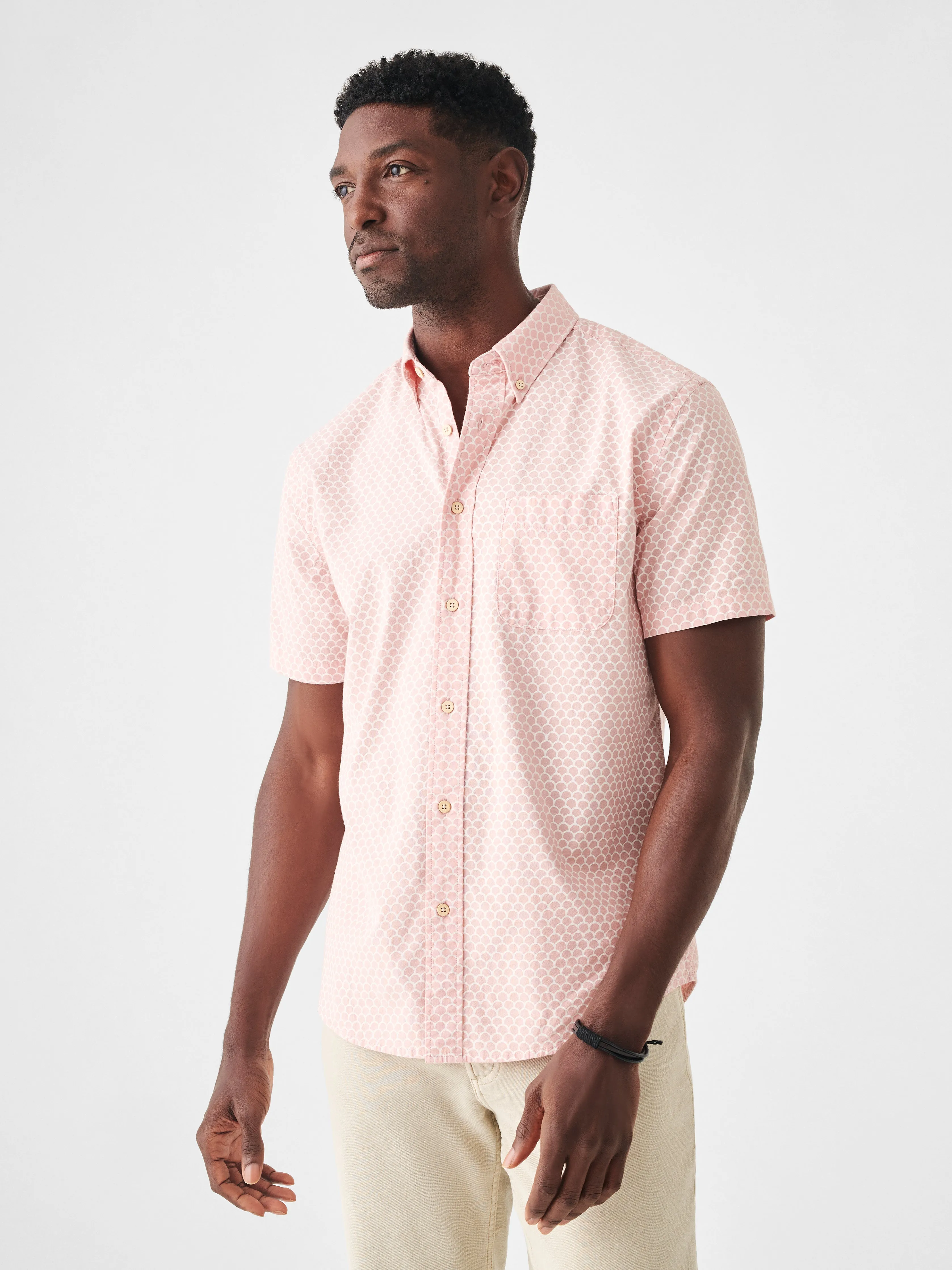 Short-Sleeve Stretch Playa Shirt - Rose Fishscale sold by Faherty