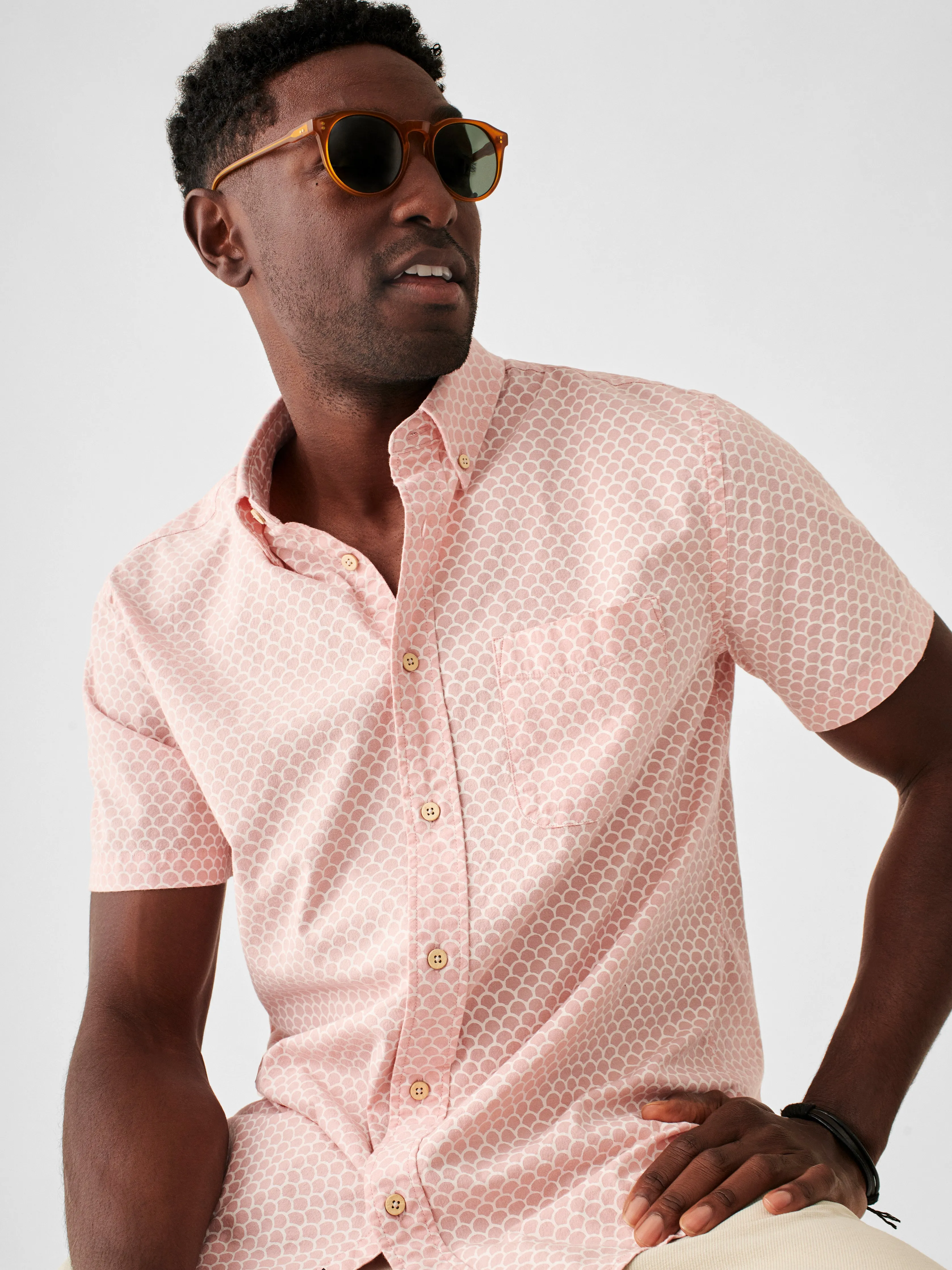 Short-Sleeve Stretch Playa Shirt - Rose Fishscale sold by Faherty product image thumbnail 3