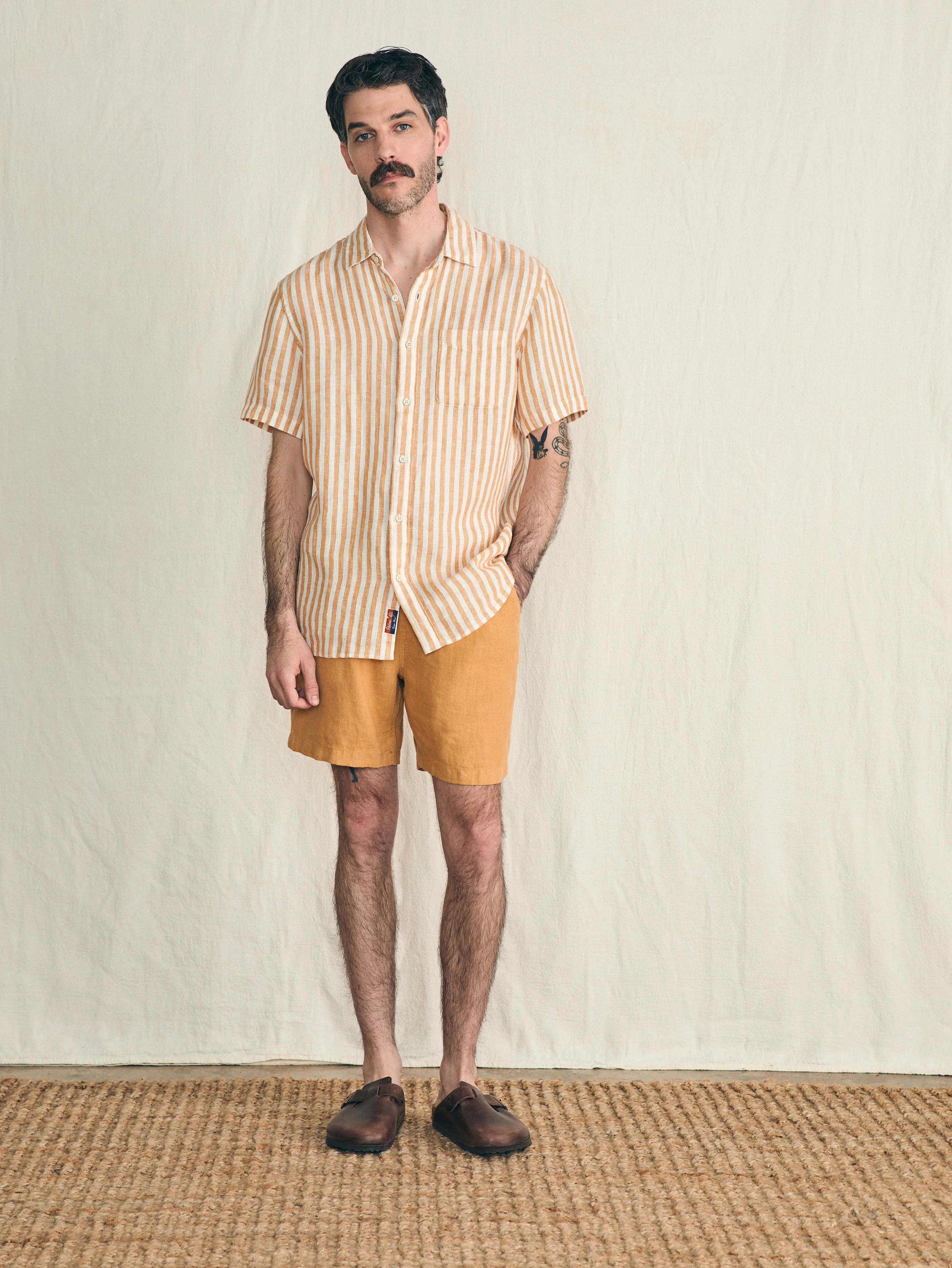 Short-Sleeve Palma Linen Shirt - Gold Ivory Stripe sold by Faherty product image thumbnail 4
