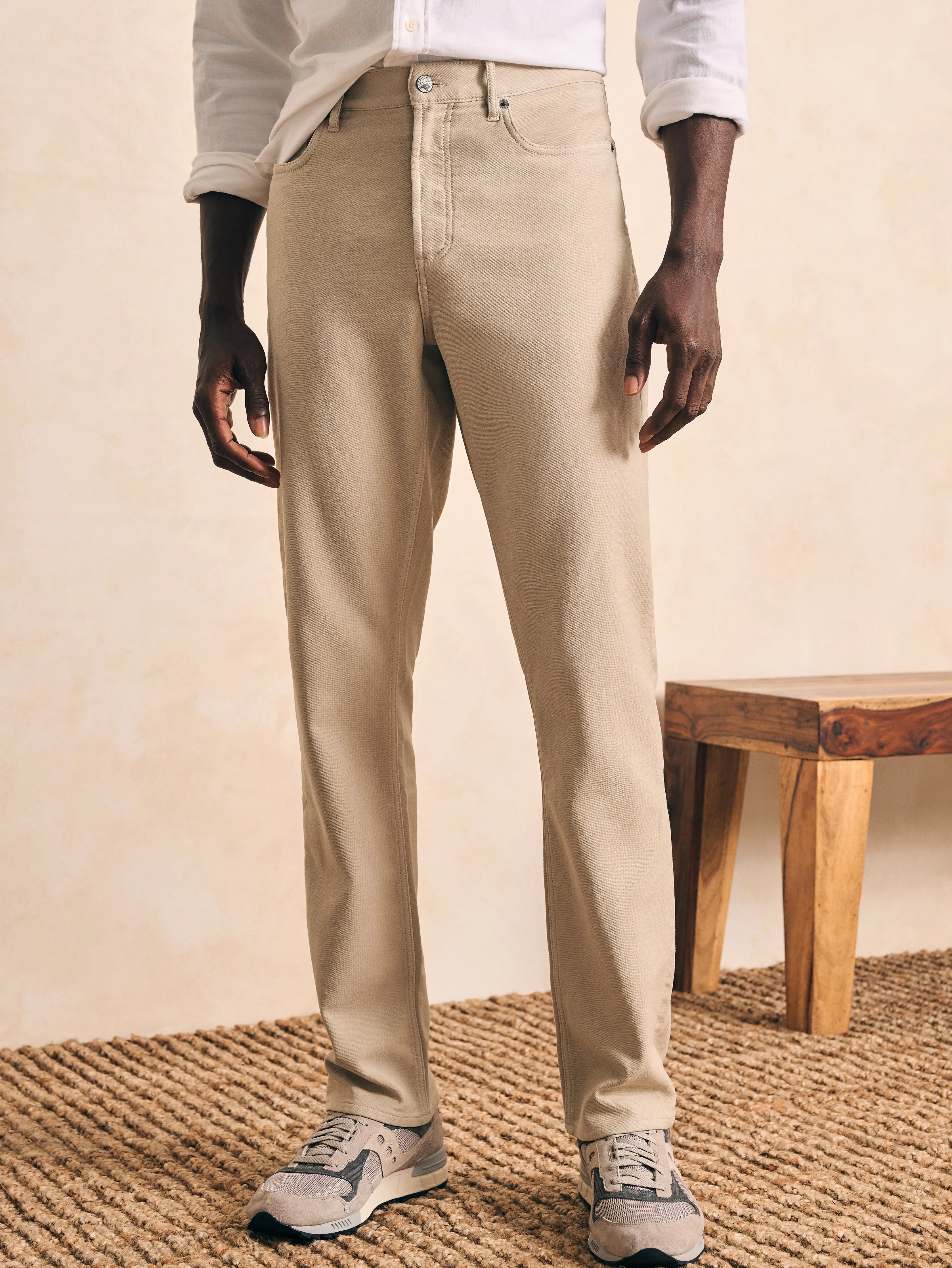 Stretch Terry 5-Pocket Athletic Fit Pant (32" Inseam) - Stone sold by Faherty