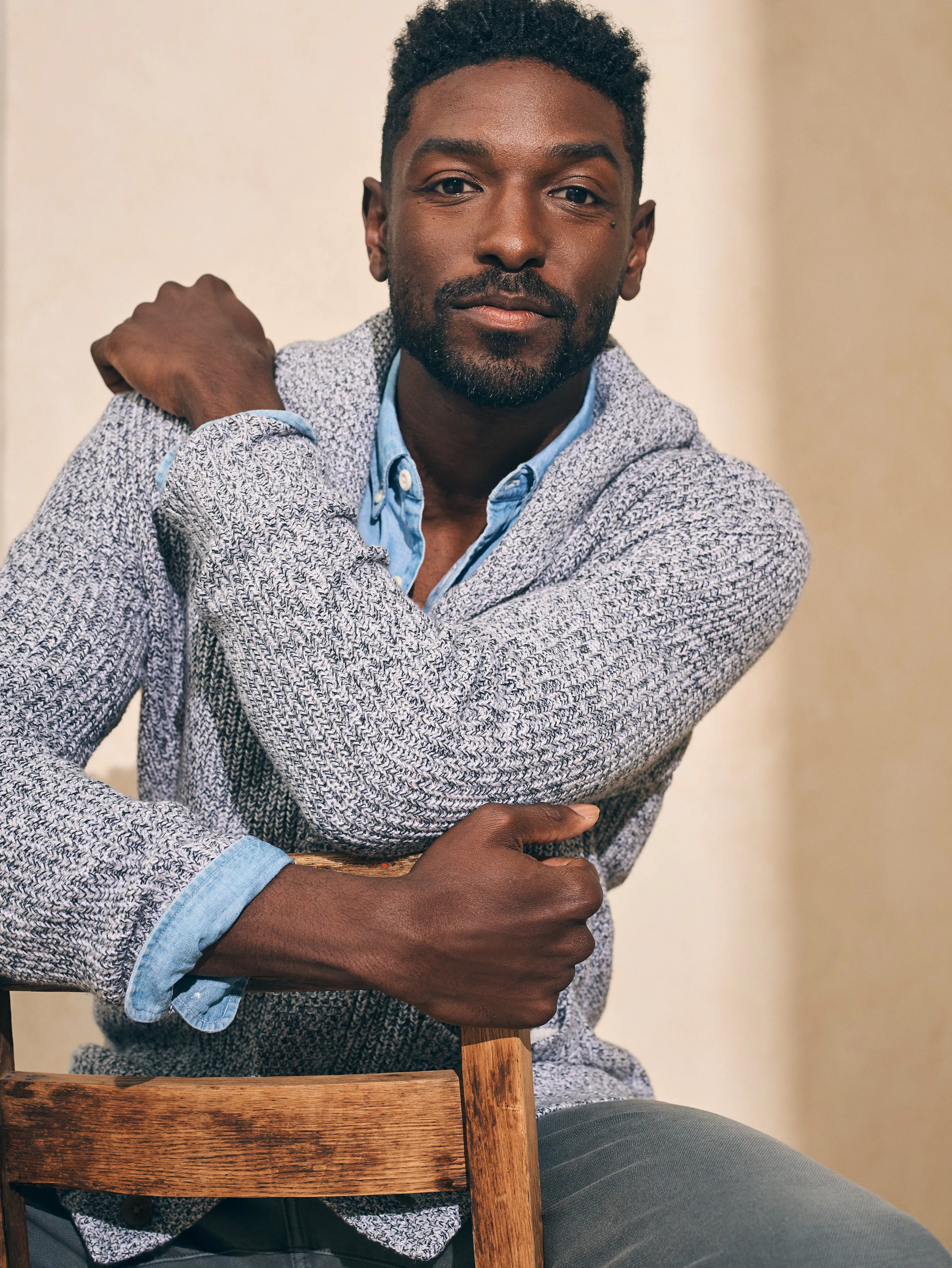 Marled Cotton Cardigan - Light Grey Marl sold by Faherty product image thumbnail 3