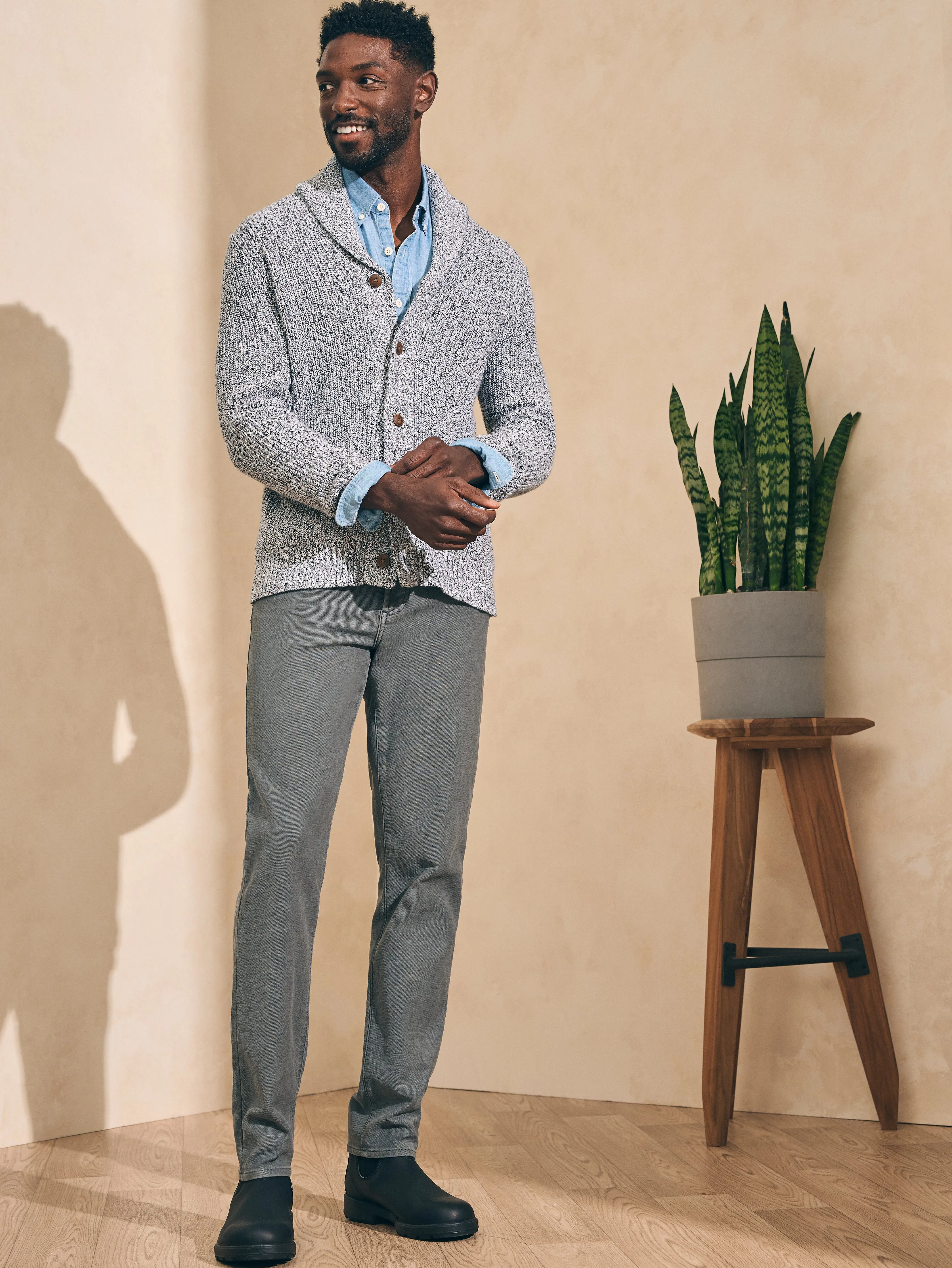 Marled Cotton Cardigan - Light Grey Marl sold by Faherty product image thumbnail 4