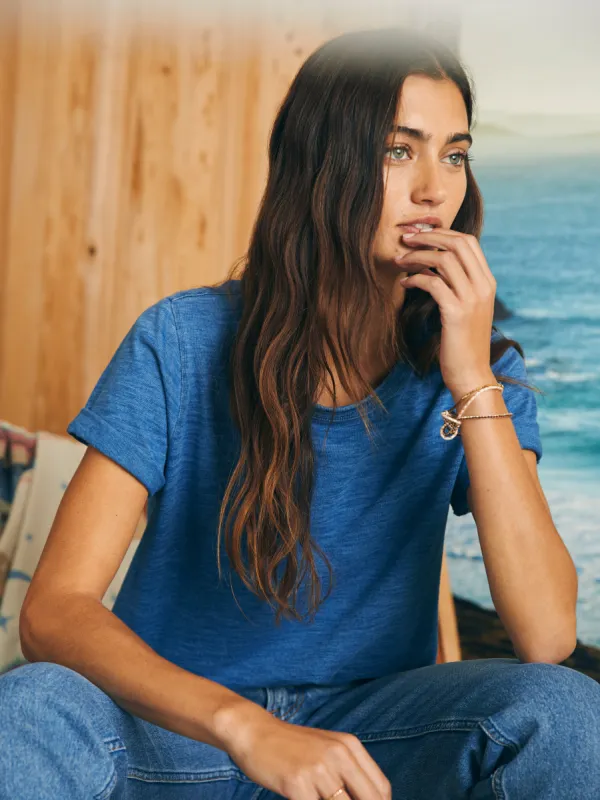 Sunwashed Crew Tee - Medium Indigo Wash sold by Faherty