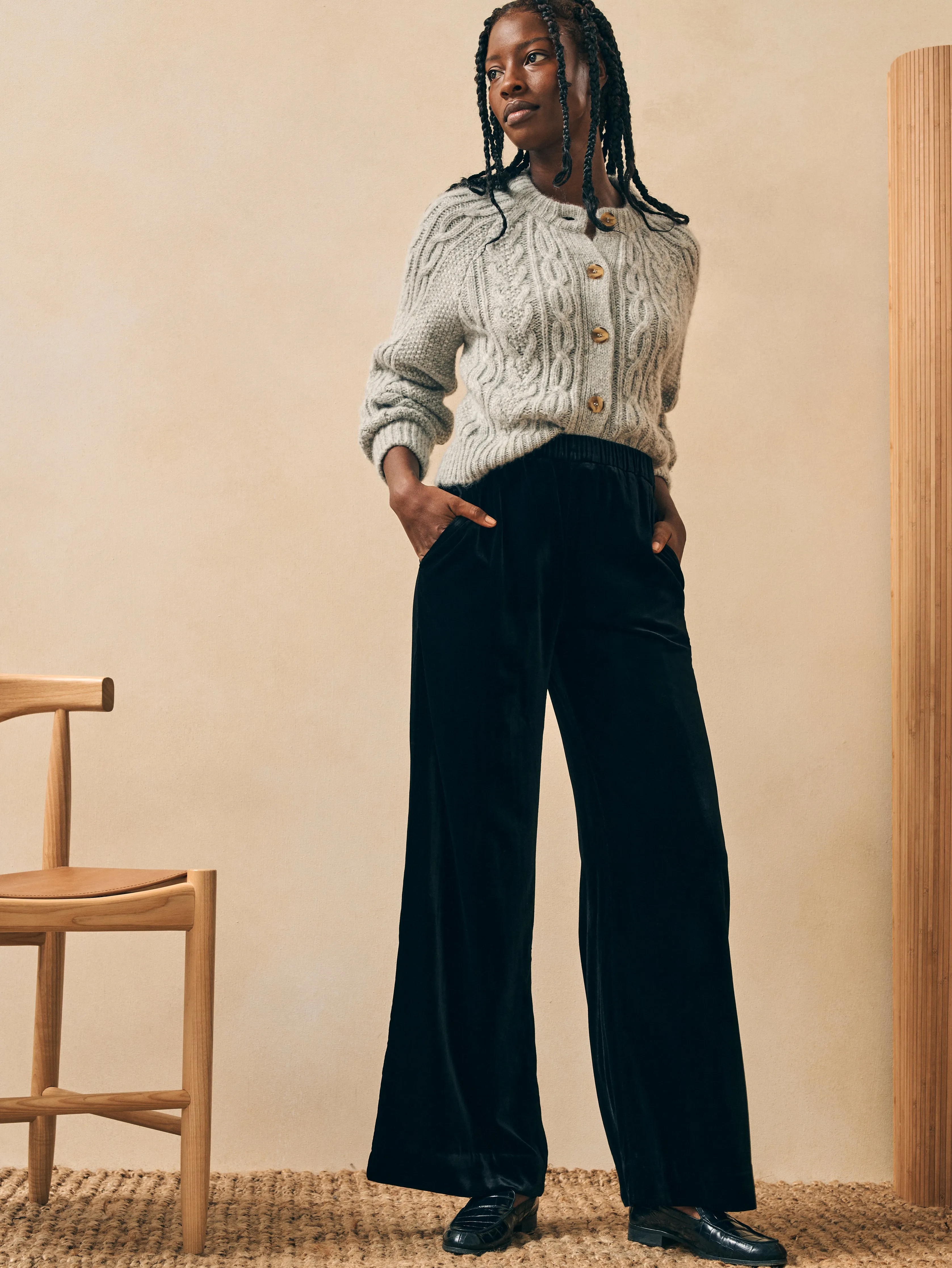 Stretch Silk Velvet Genevieve Pant - Black sold by Faherty product image thumbnail 4