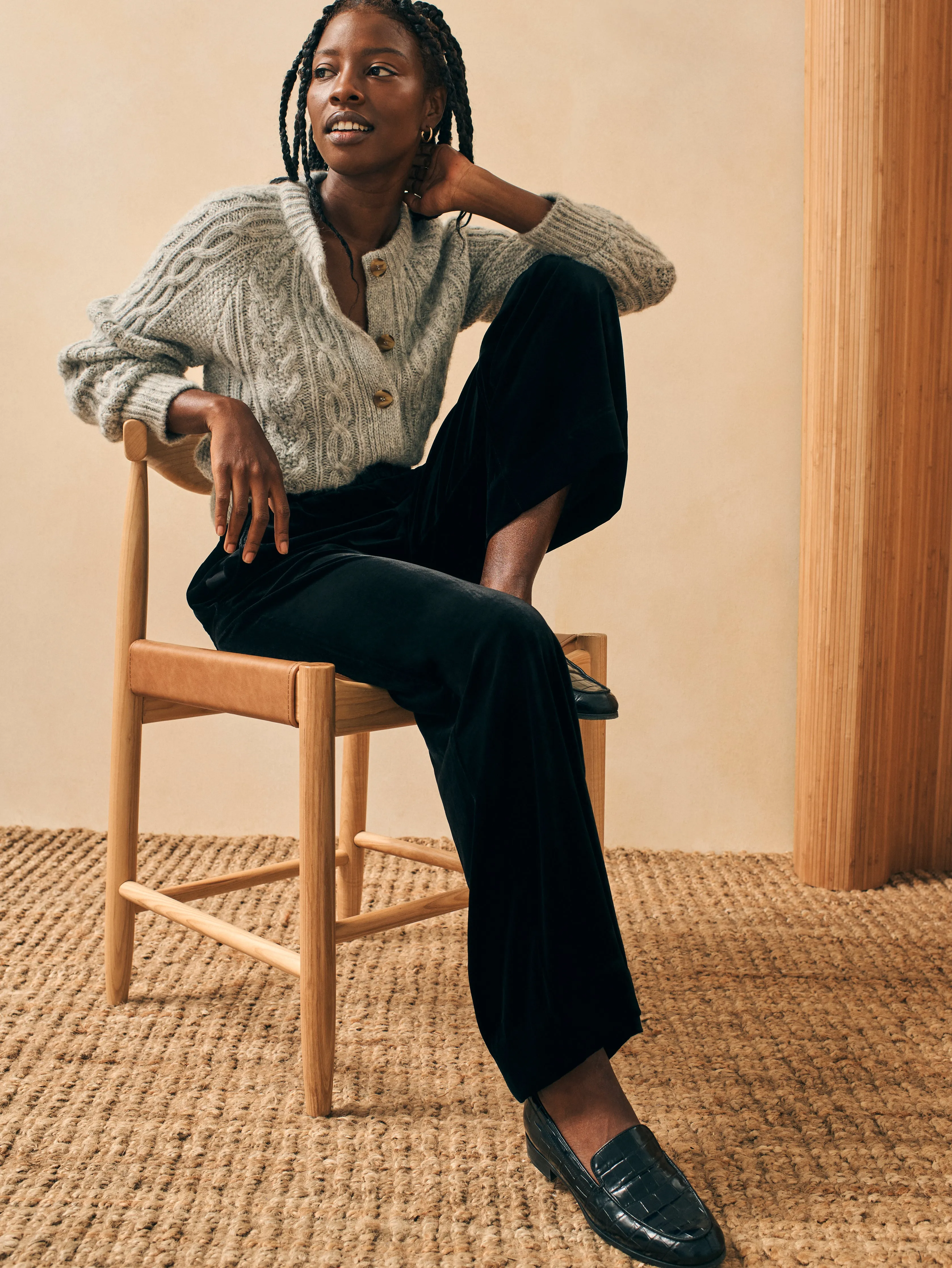 Stretch Silk Velvet Genevieve Pant - Black sold by Faherty product image thumbnail 5