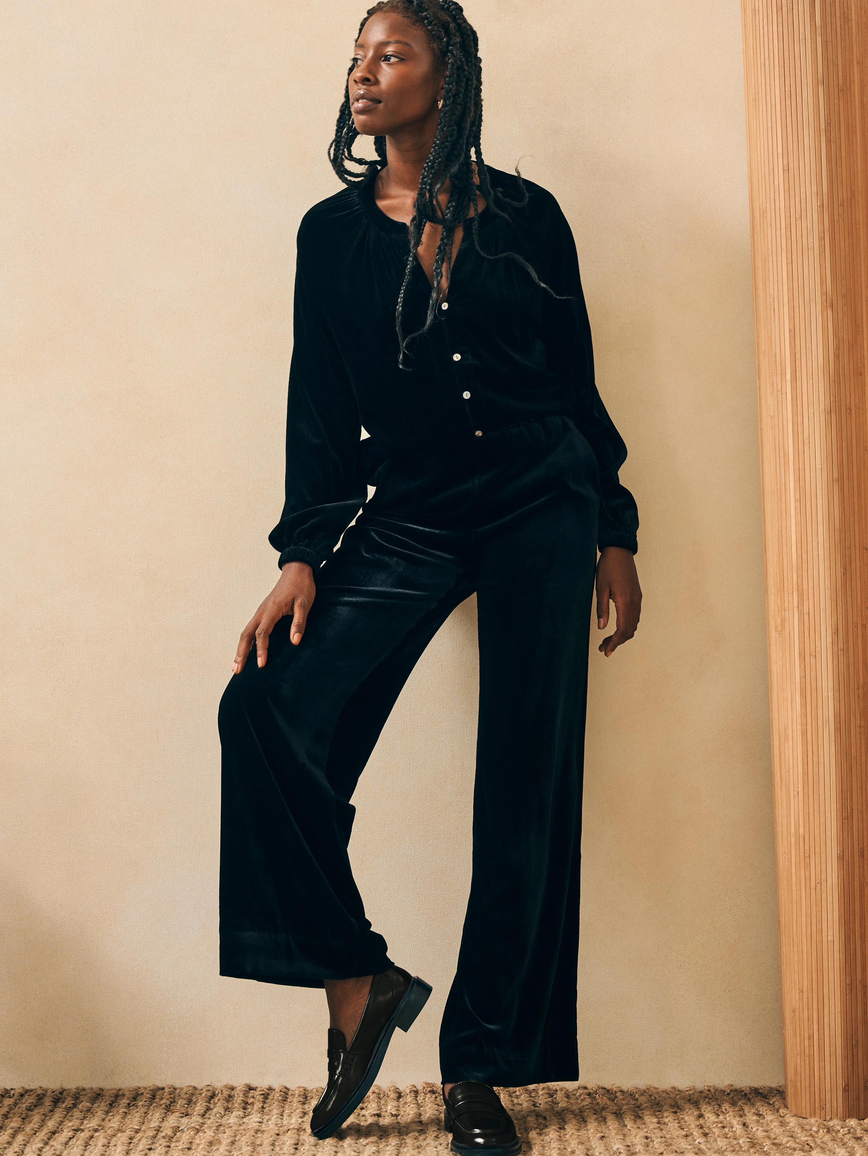 Stretch Silk Velvet Genevieve Pant - Black sold by Faherty product image thumbnail 3