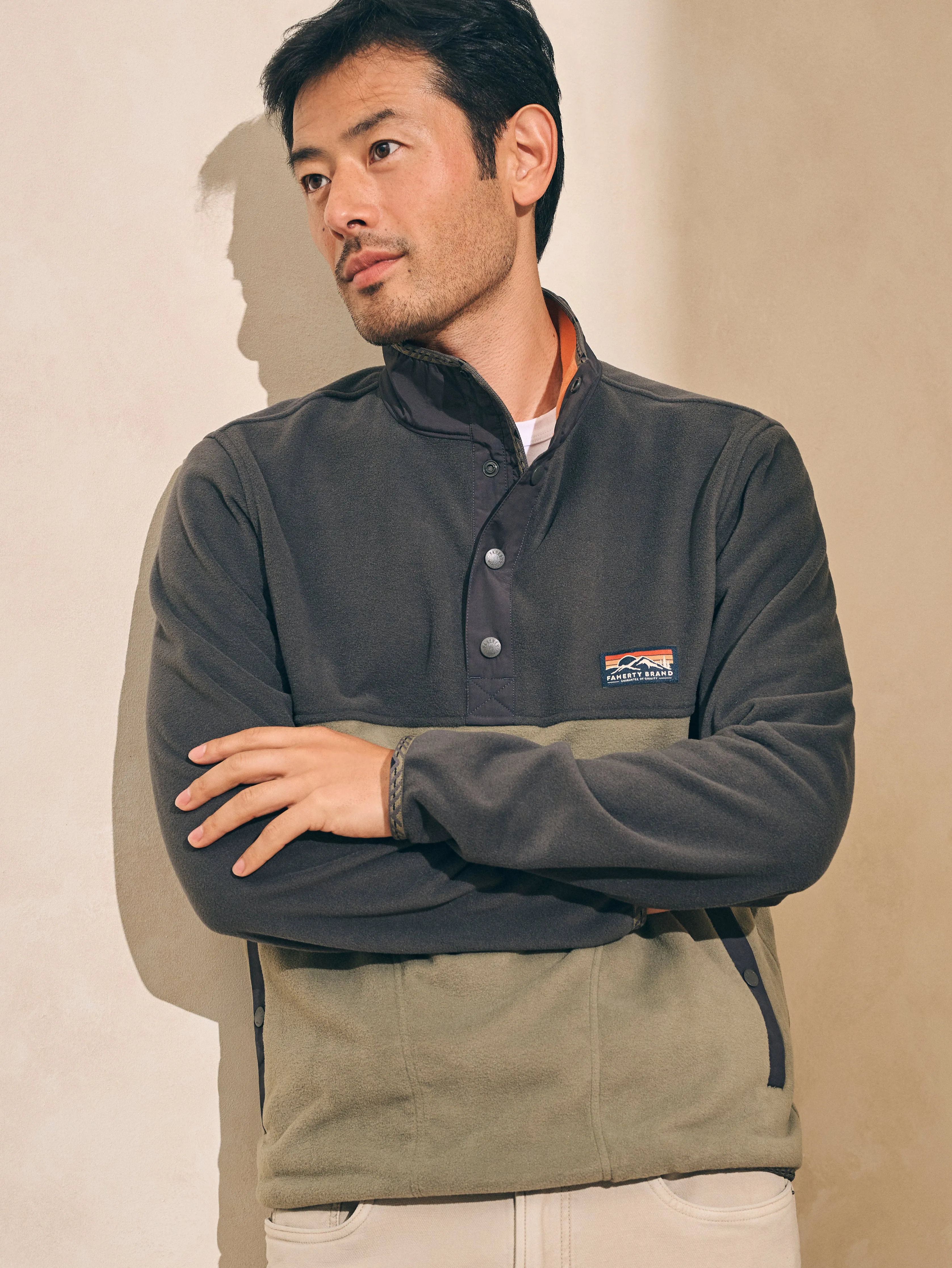 Low Pile Fleece Popover - Faded Black Light Pine sold by Faherty