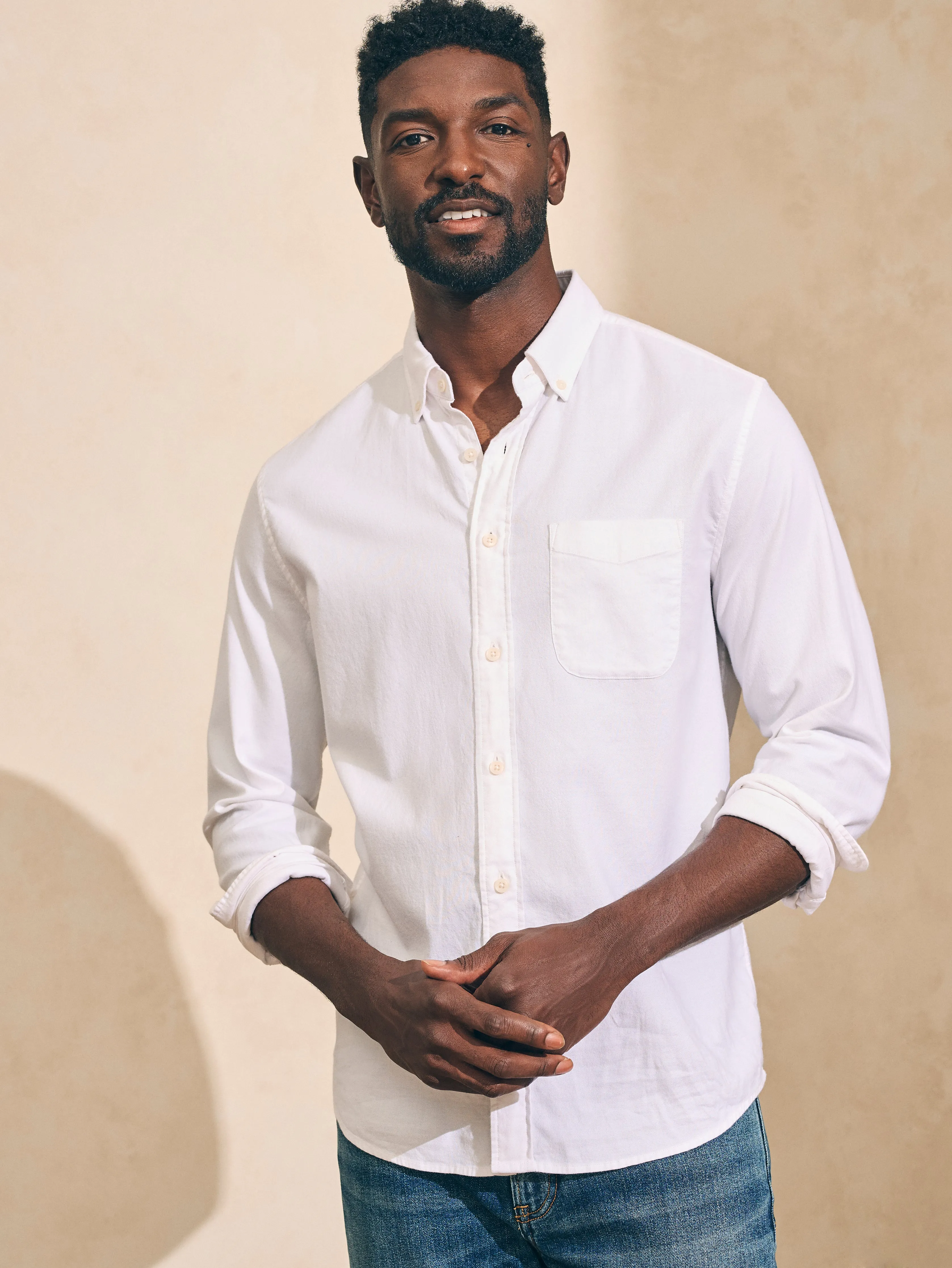 Stretch Oxford Shirt - White sold by Faherty