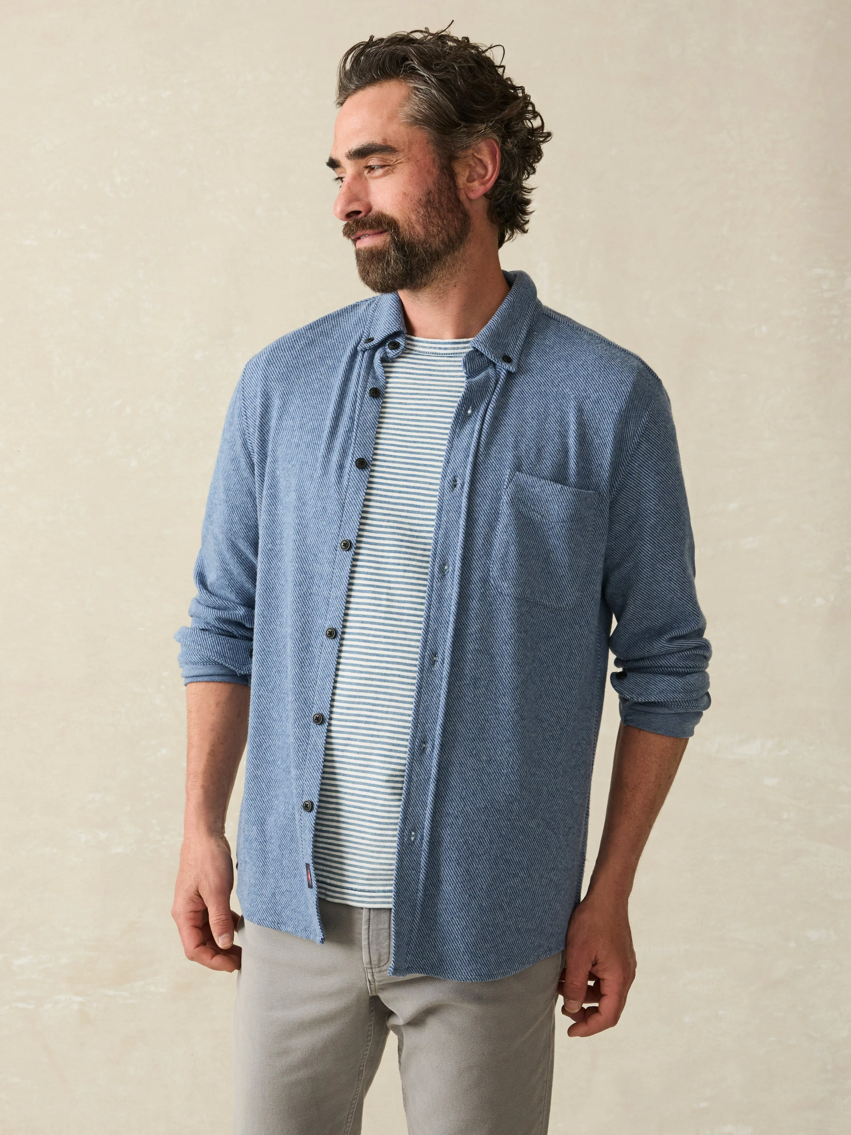 Legend™ Sweater Shirt (Single Pocket) - Glacier Blue Twill sold by Faherty