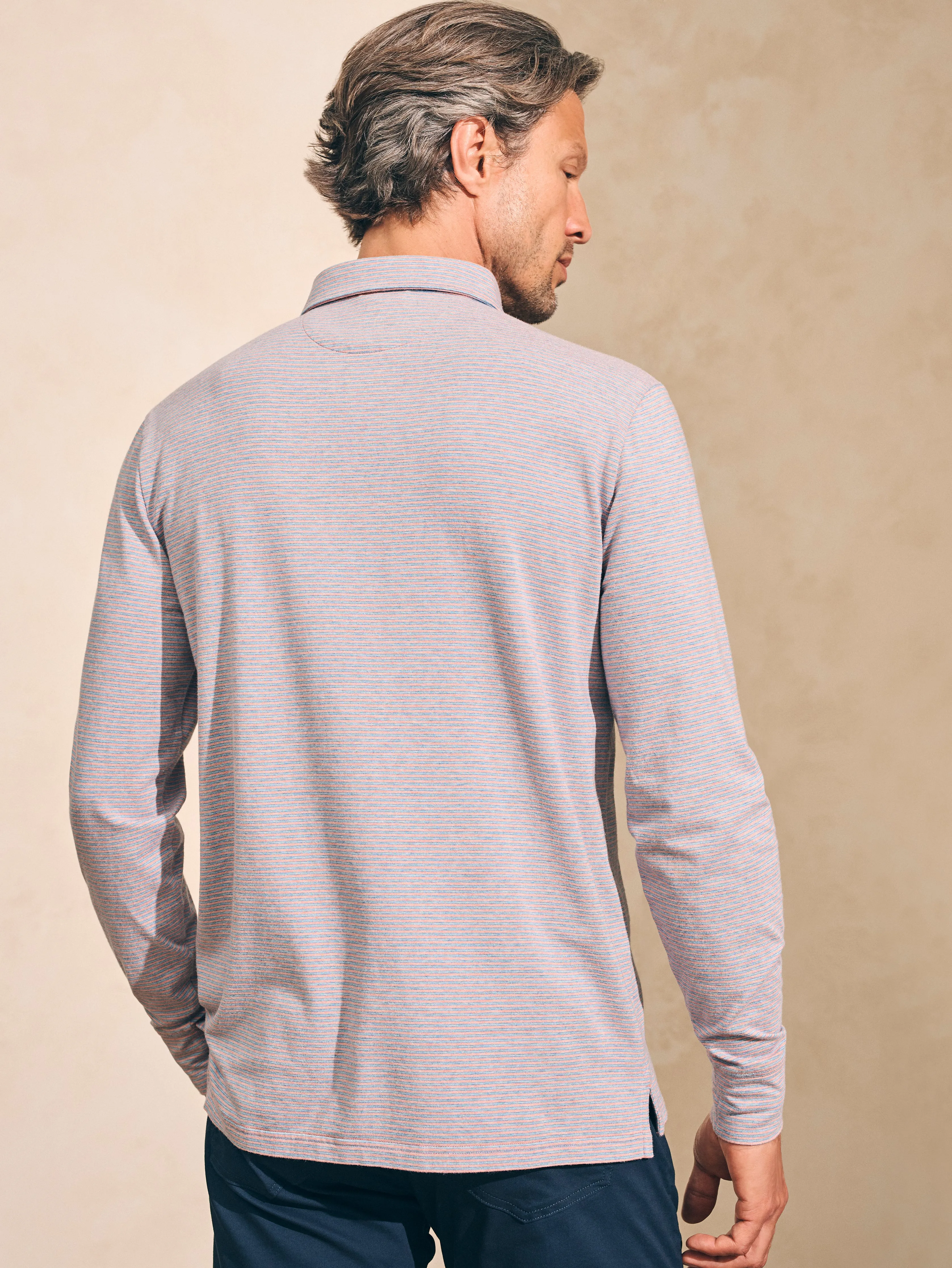 Movement™ Long-Sleeve Polo Shirt - Rose Creek Stripe sold by Faherty product image thumbnail 4