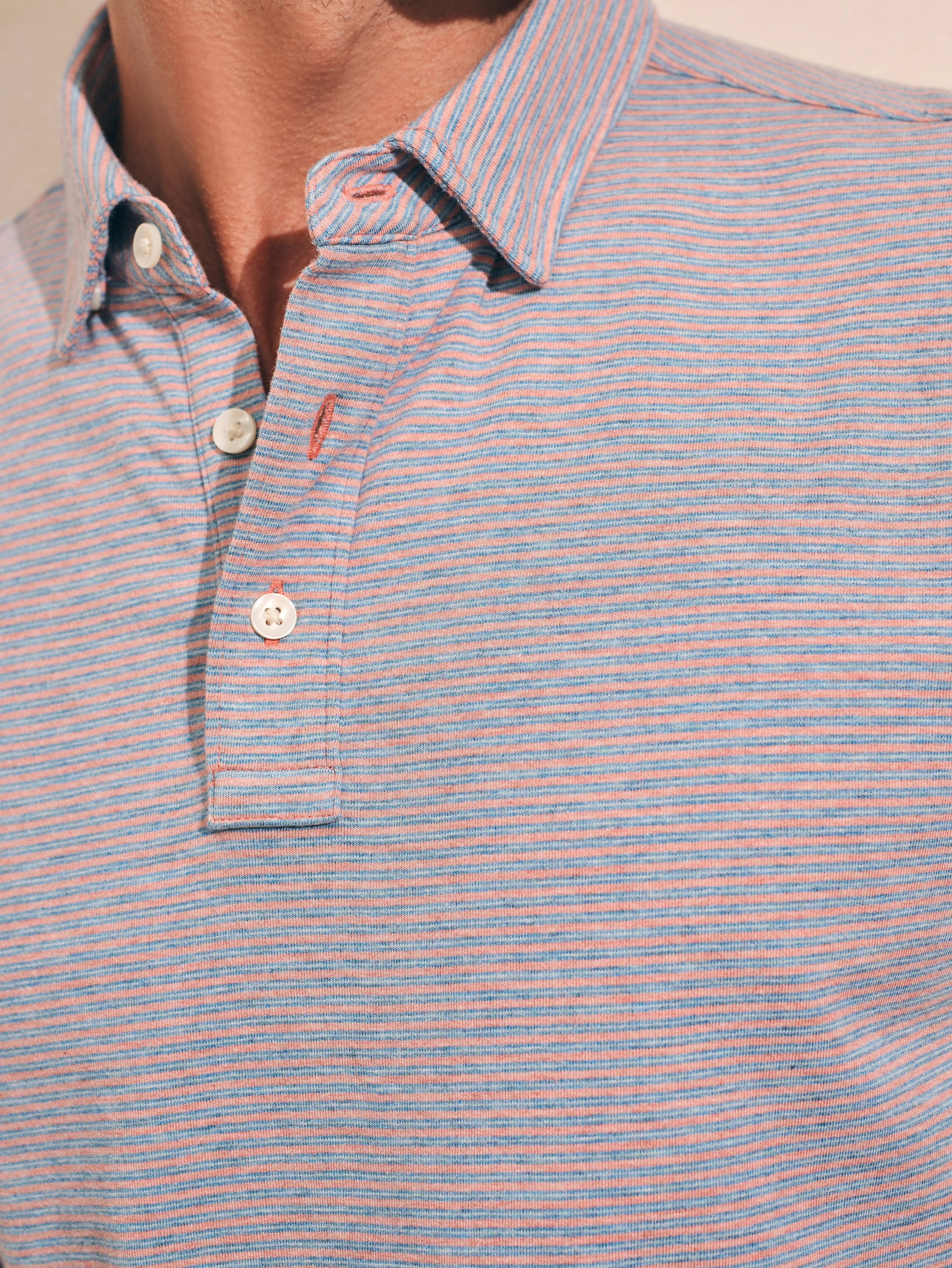 Movement™ Long-Sleeve Polo Shirt - Rose Creek Stripe sold by Faherty product image thumbnail 2