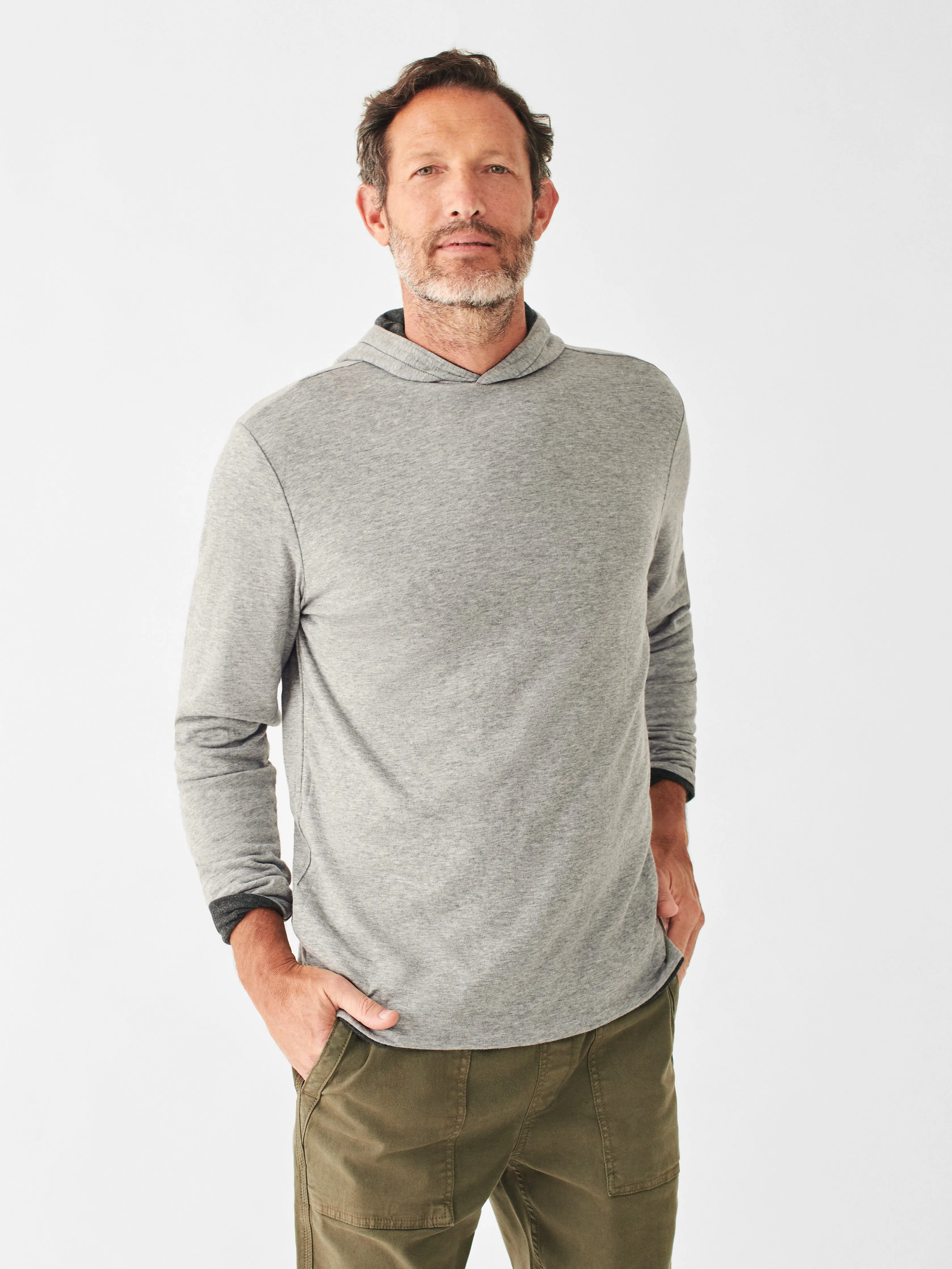 Cloud Cotton Reversible Hoodie - Charcoal Heather Light Grey Heather sold by Faherty