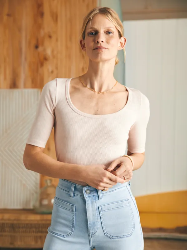 Freestyle Rib Knit Tee - Peach Whip sold by Faherty