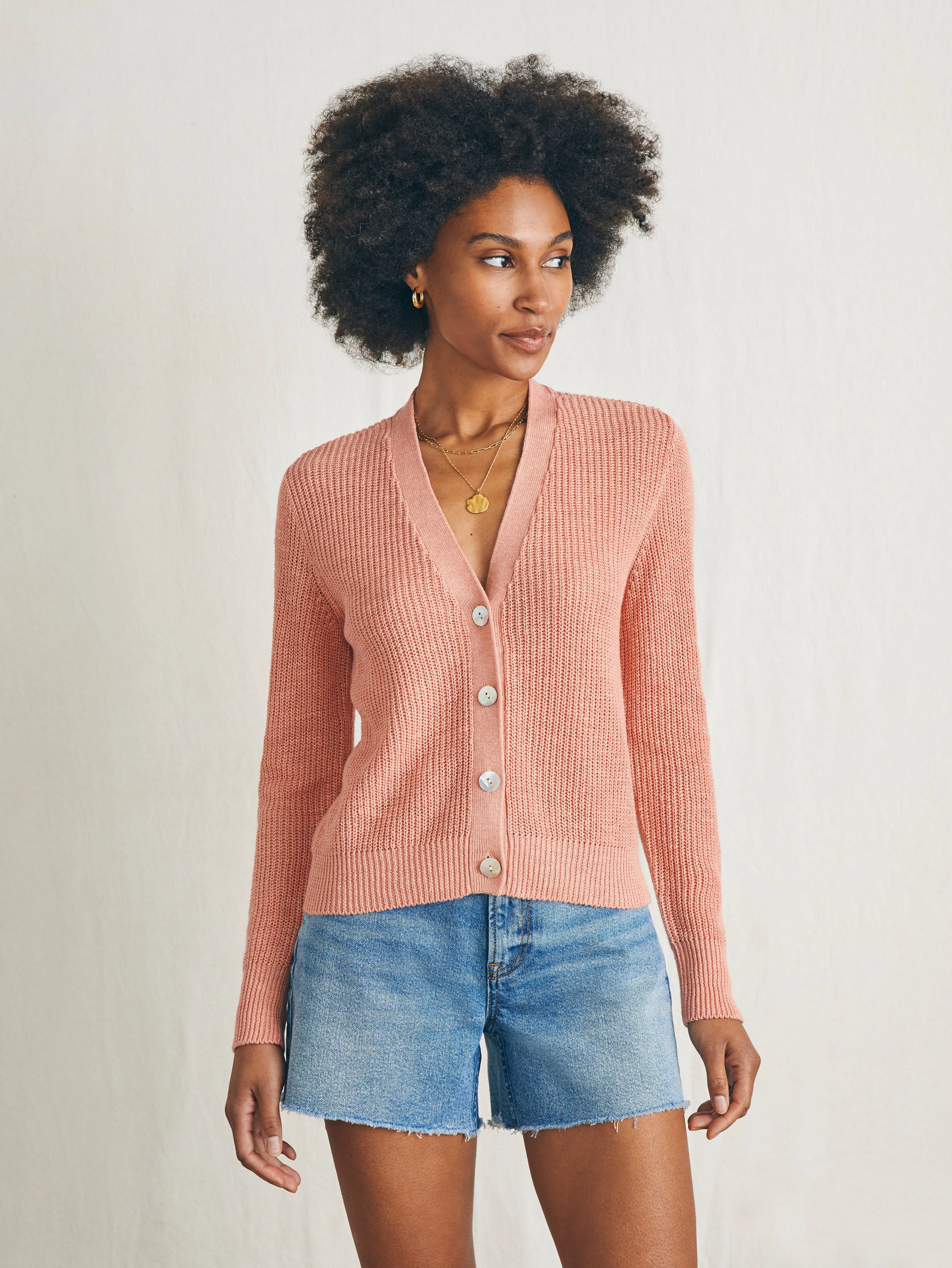 Miramar Linen Cardigan - Rosette sold by Faherty