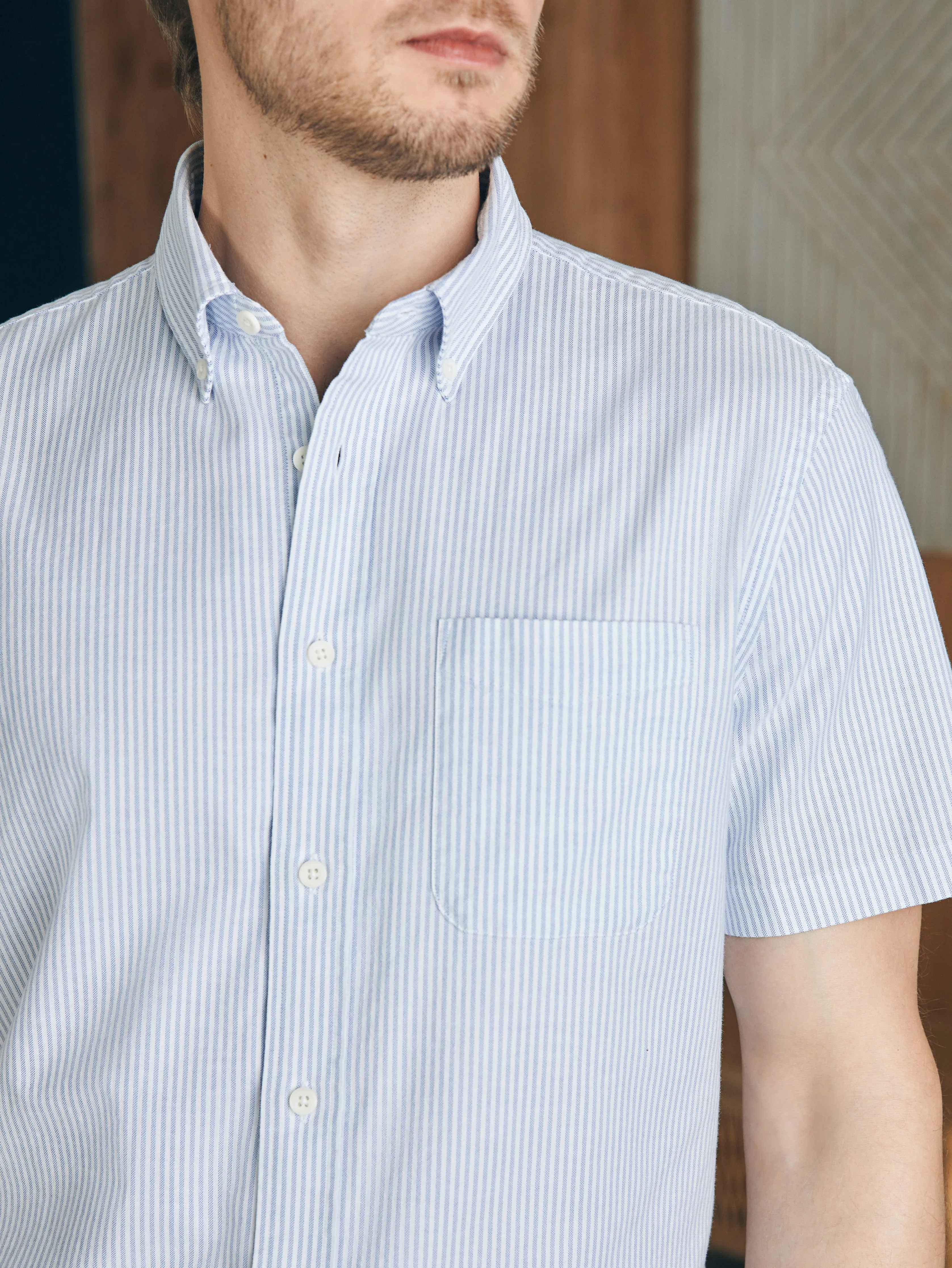 Short-Sleeve Supima Oxford Shirt - Classic Stripe sold by Faherty product image thumbnail 2
