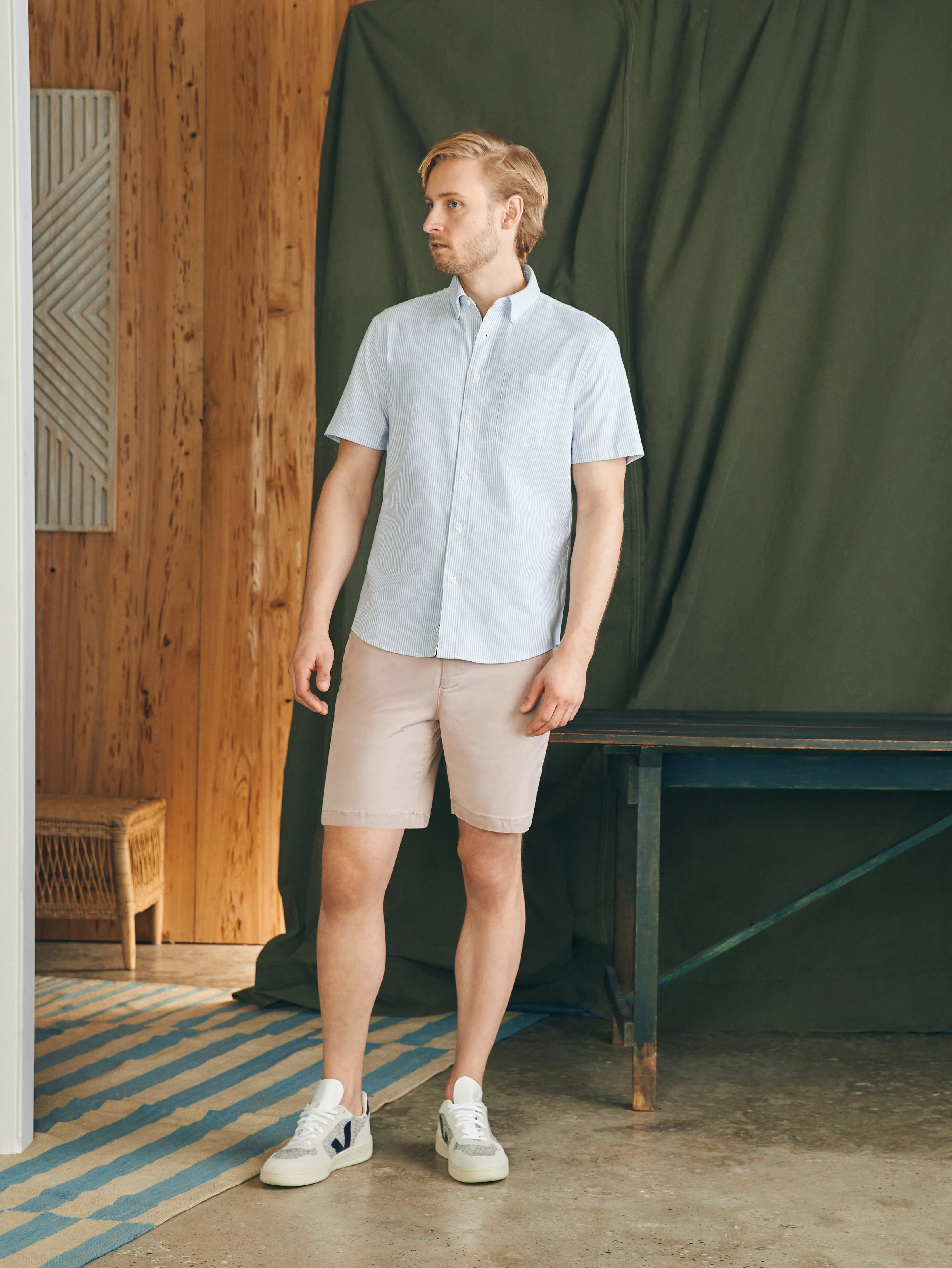 Short-Sleeve Supima Oxford Shirt - Classic Stripe sold by Faherty product image thumbnail 4