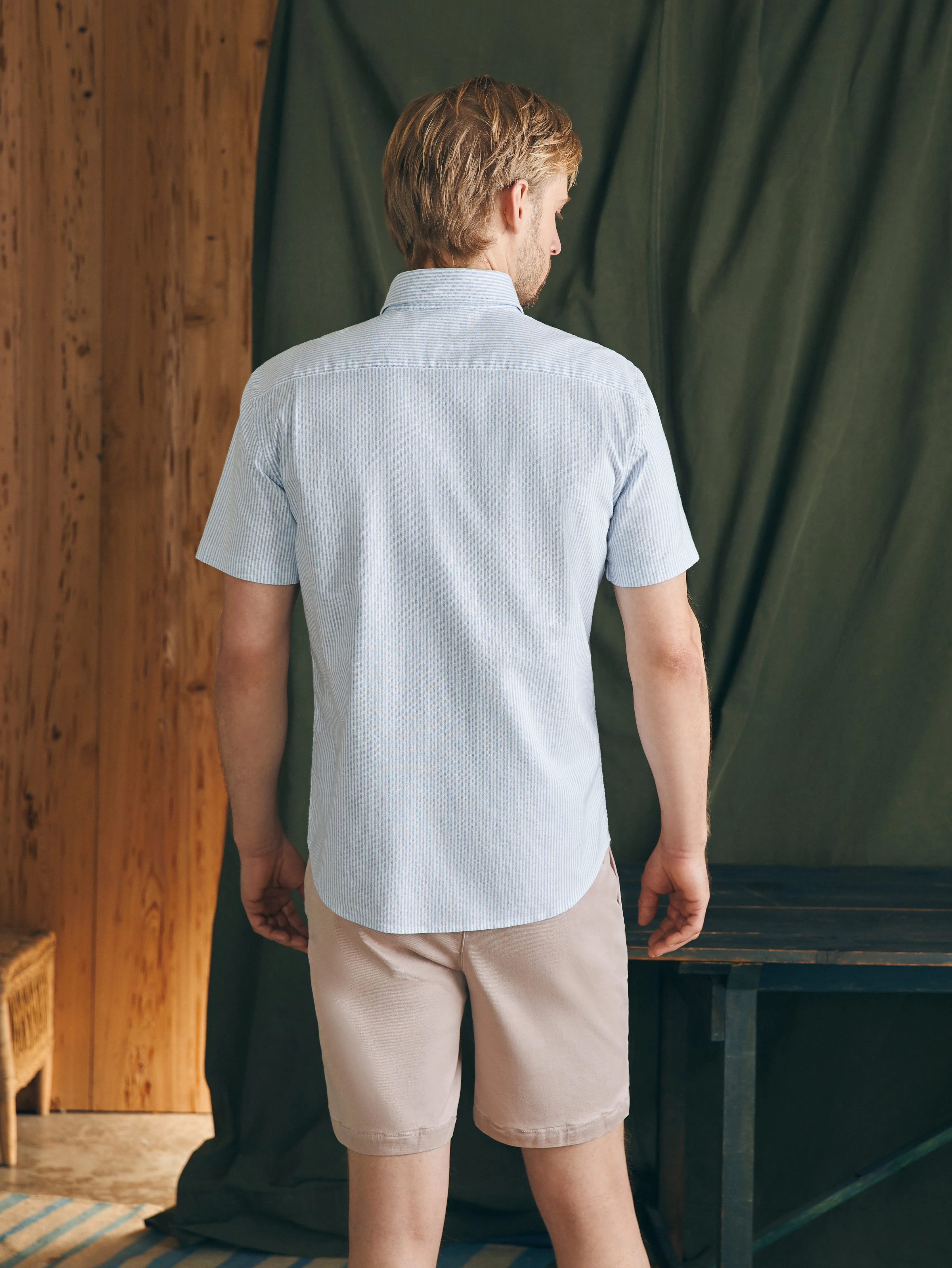 Short-Sleeve Supima Oxford Shirt - Classic Stripe sold by Faherty product image thumbnail 5