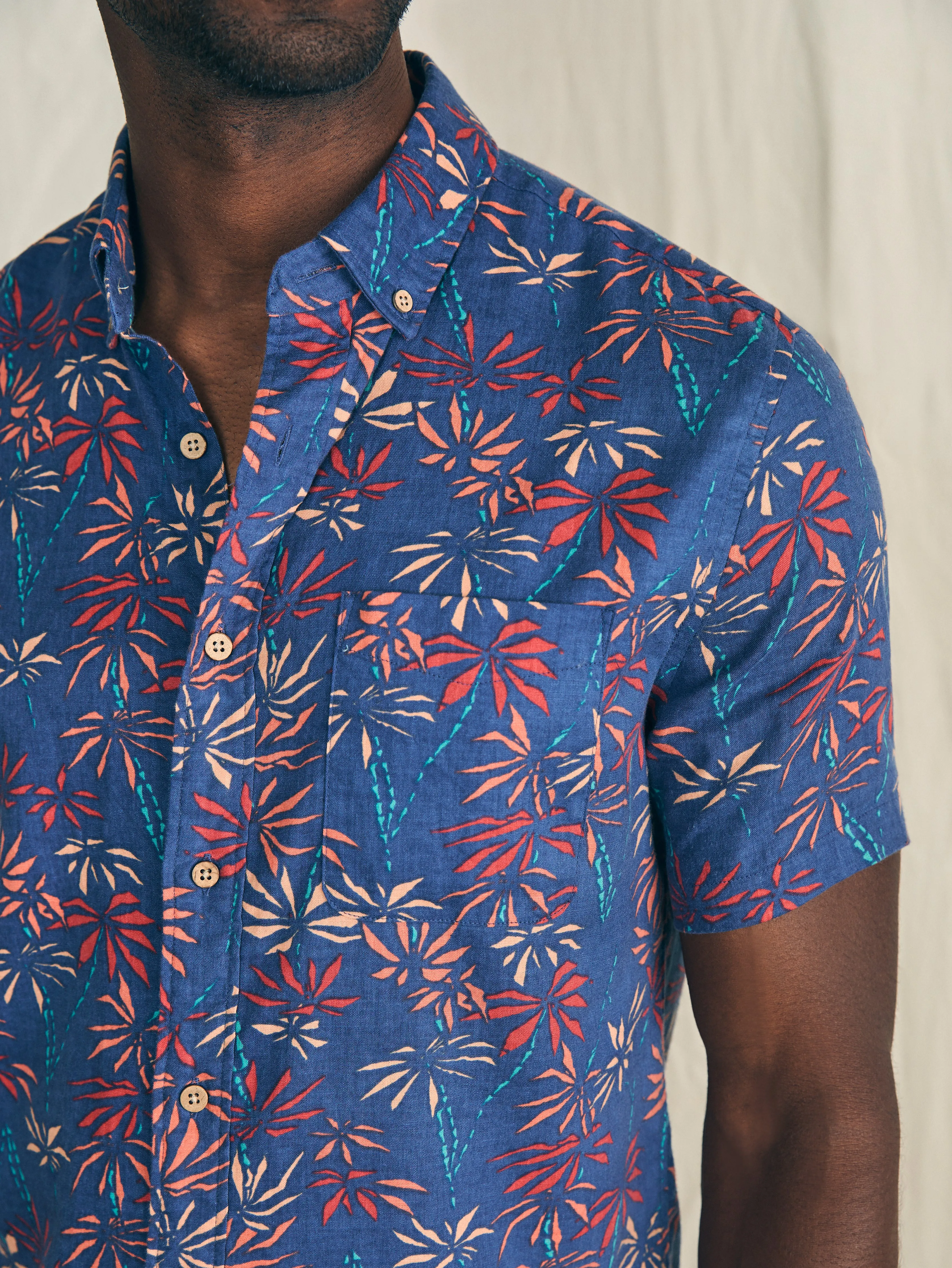 Short-Sleeve Breeze Shirt - Navy Tide Bamboo sold by Faherty product image thumbnail 2