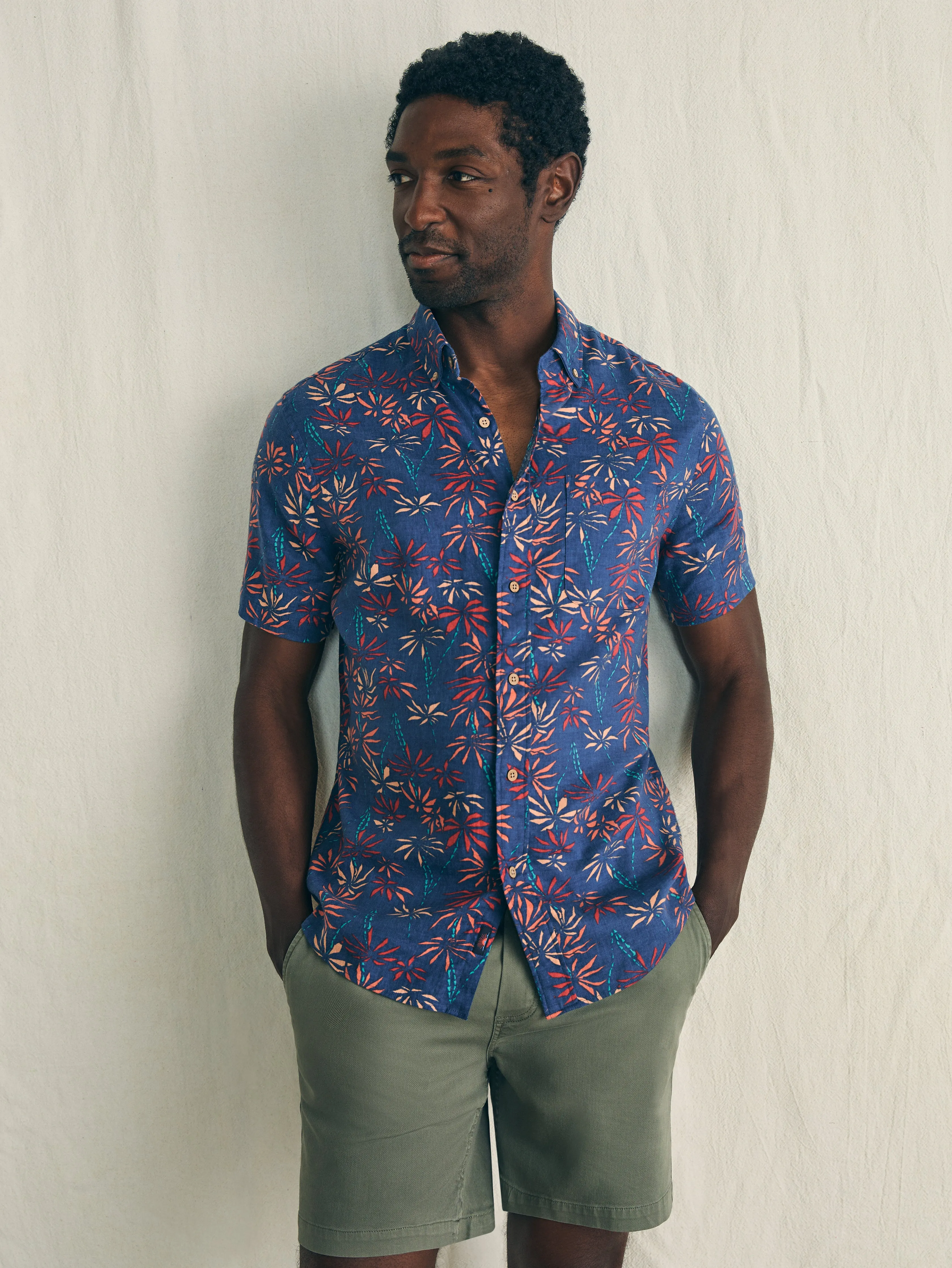 Short-Sleeve Breeze Shirt - Navy Tide Bamboo sold by Faherty