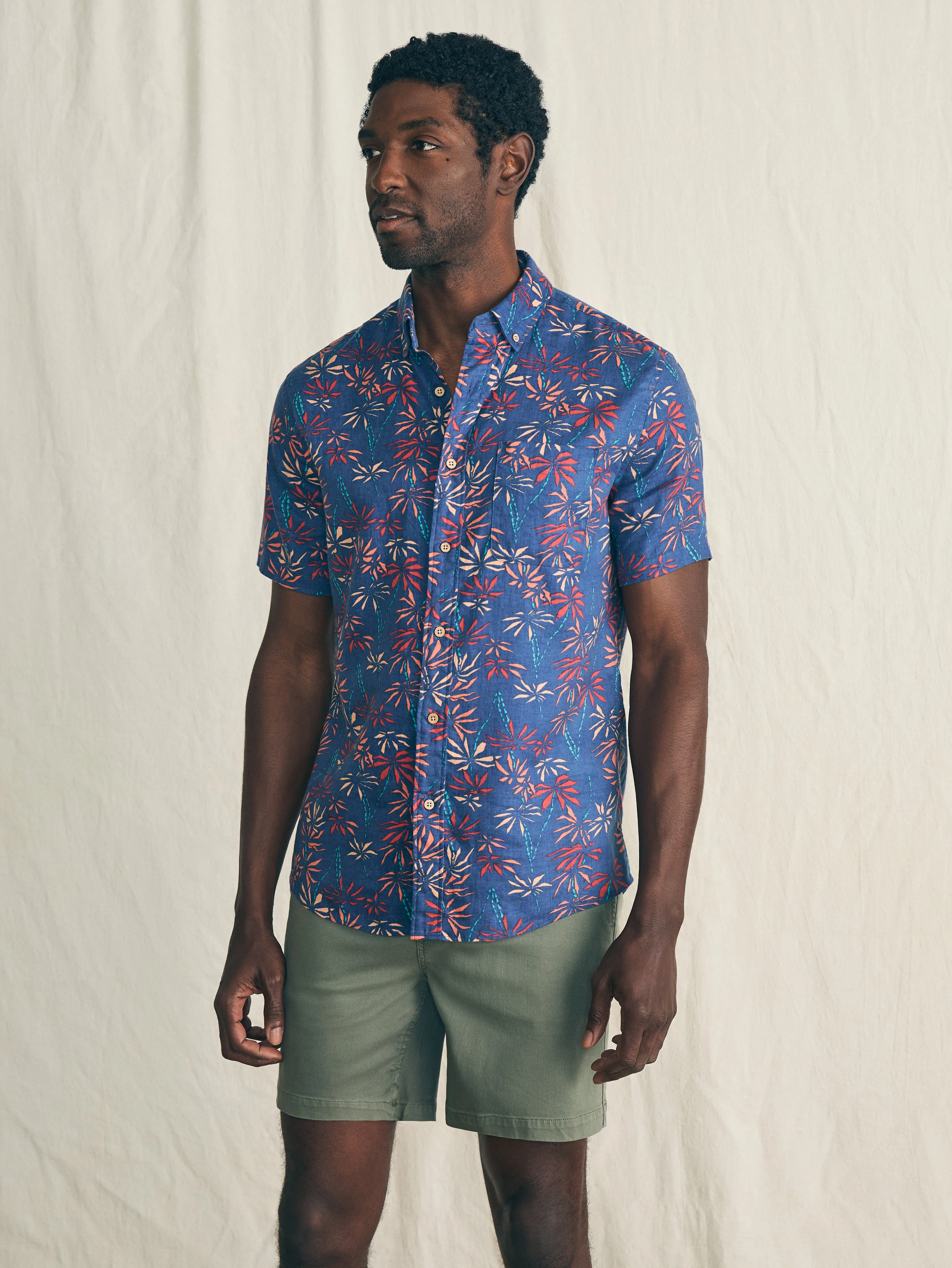 Short-Sleeve Breeze Shirt - Navy Tide Bamboo sold by Faherty product image thumbnail 3