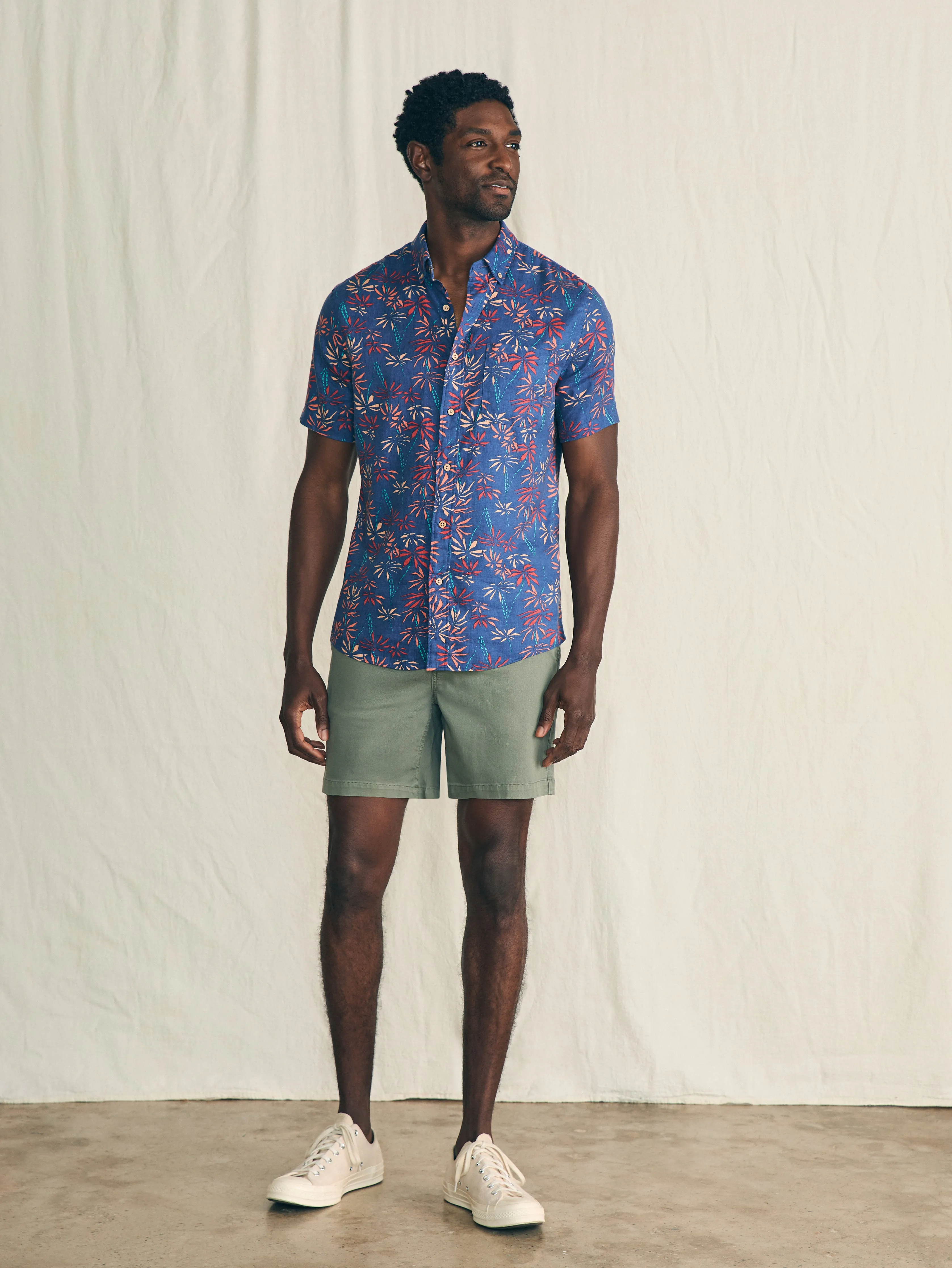 Short-Sleeve Breeze Shirt - Navy Tide Bamboo sold by Faherty product image thumbnail 4