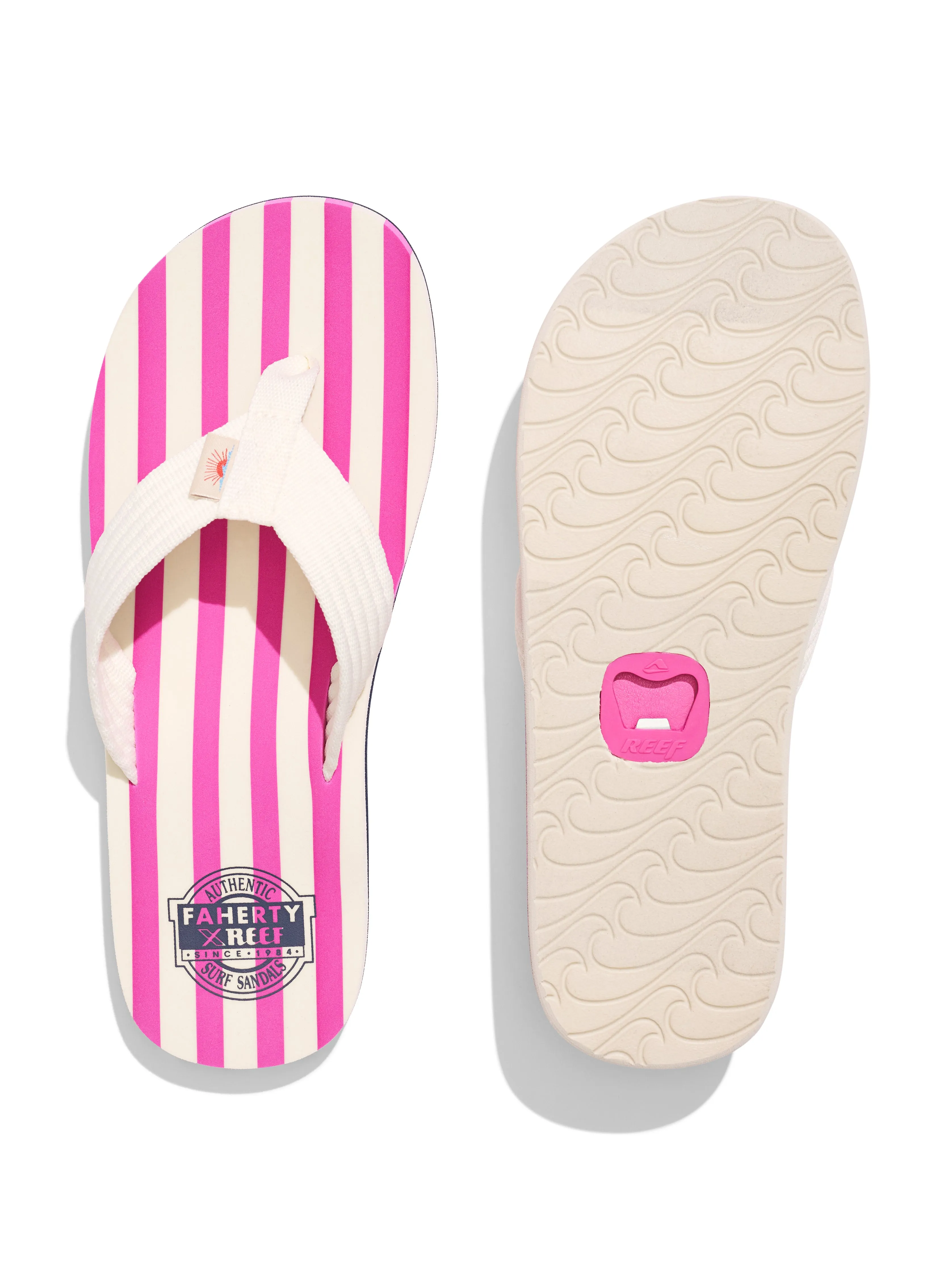 Faherty X REEF Women's OG Stripe Flip Flop - Fuchsia sold by Faherty