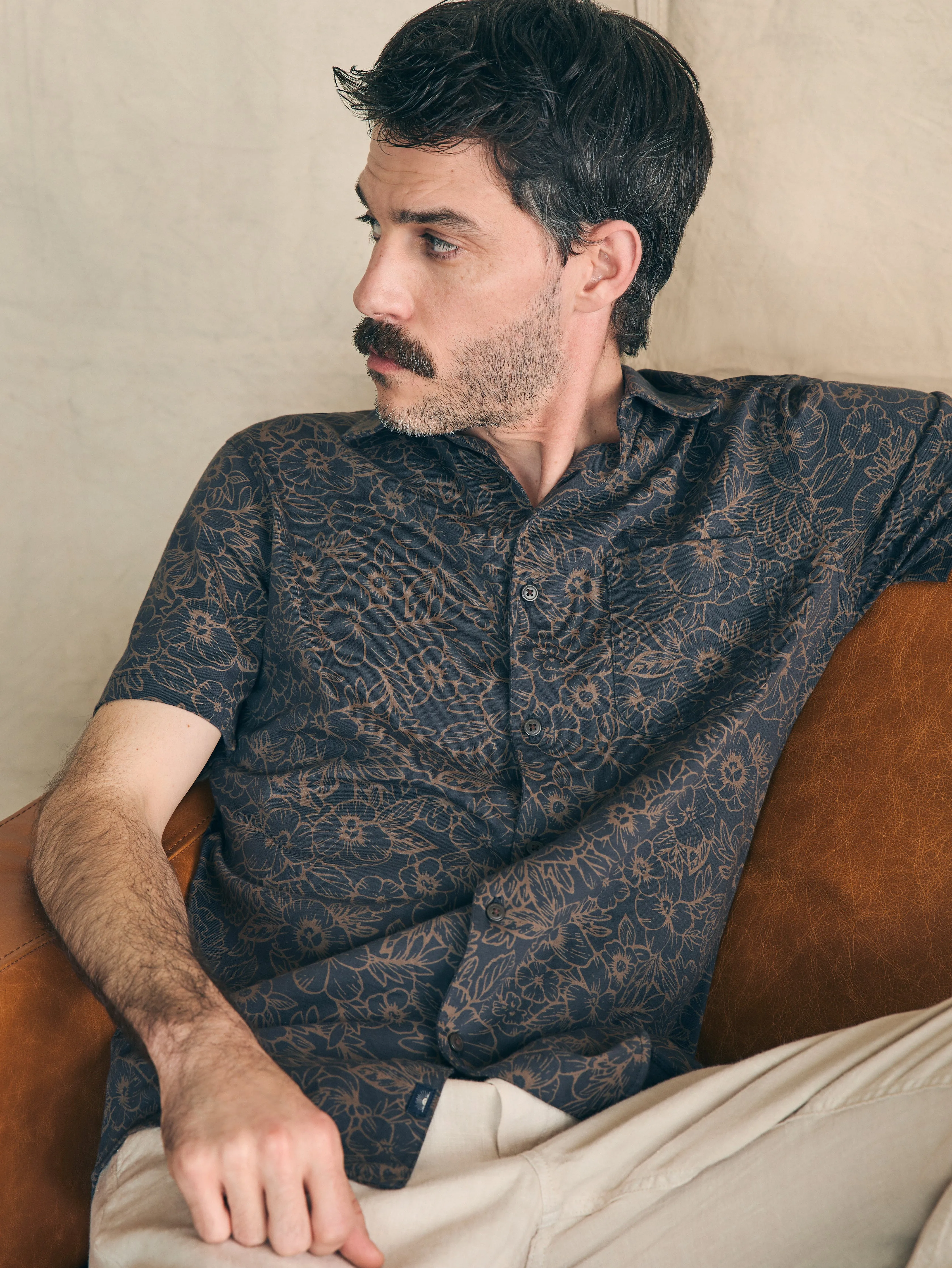 Short-Sleeve Hermosa Knit Shirt - Charcoal Gold Bouquet sold by Faherty product image thumbnail 3