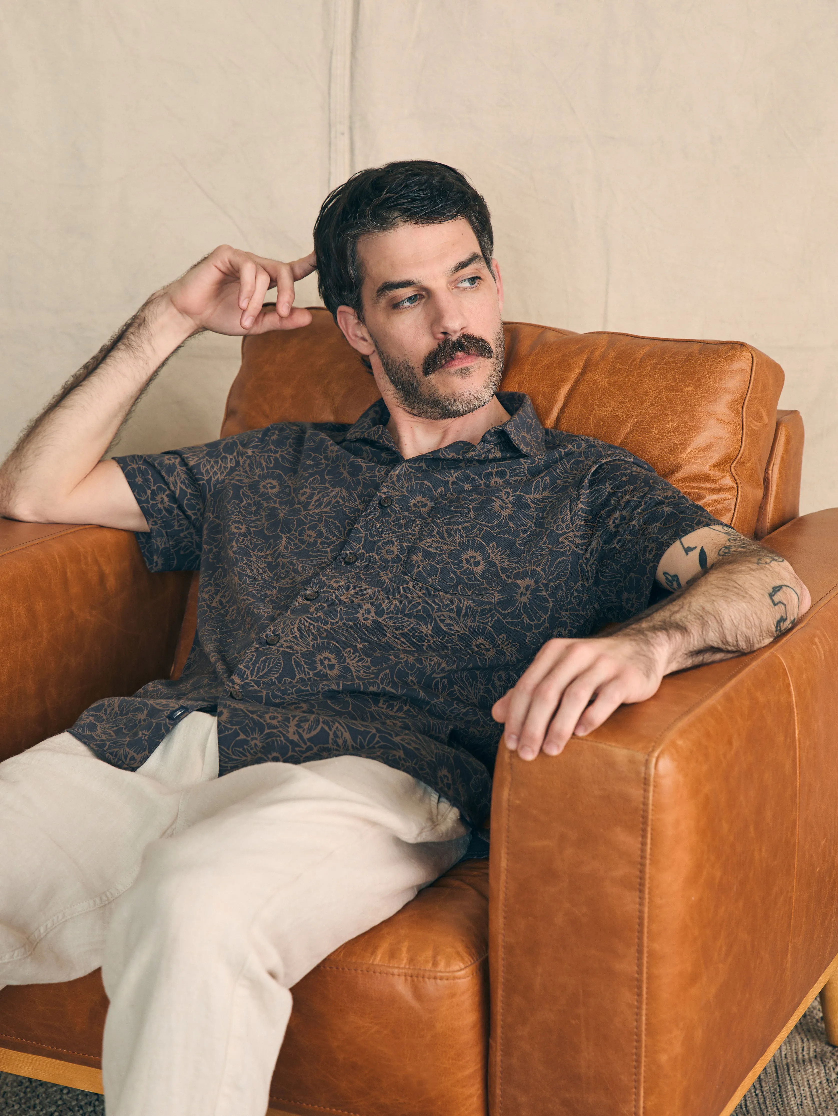 Short-Sleeve Hermosa Knit Shirt - Charcoal Gold Bouquet sold by Faherty product image thumbnail 5