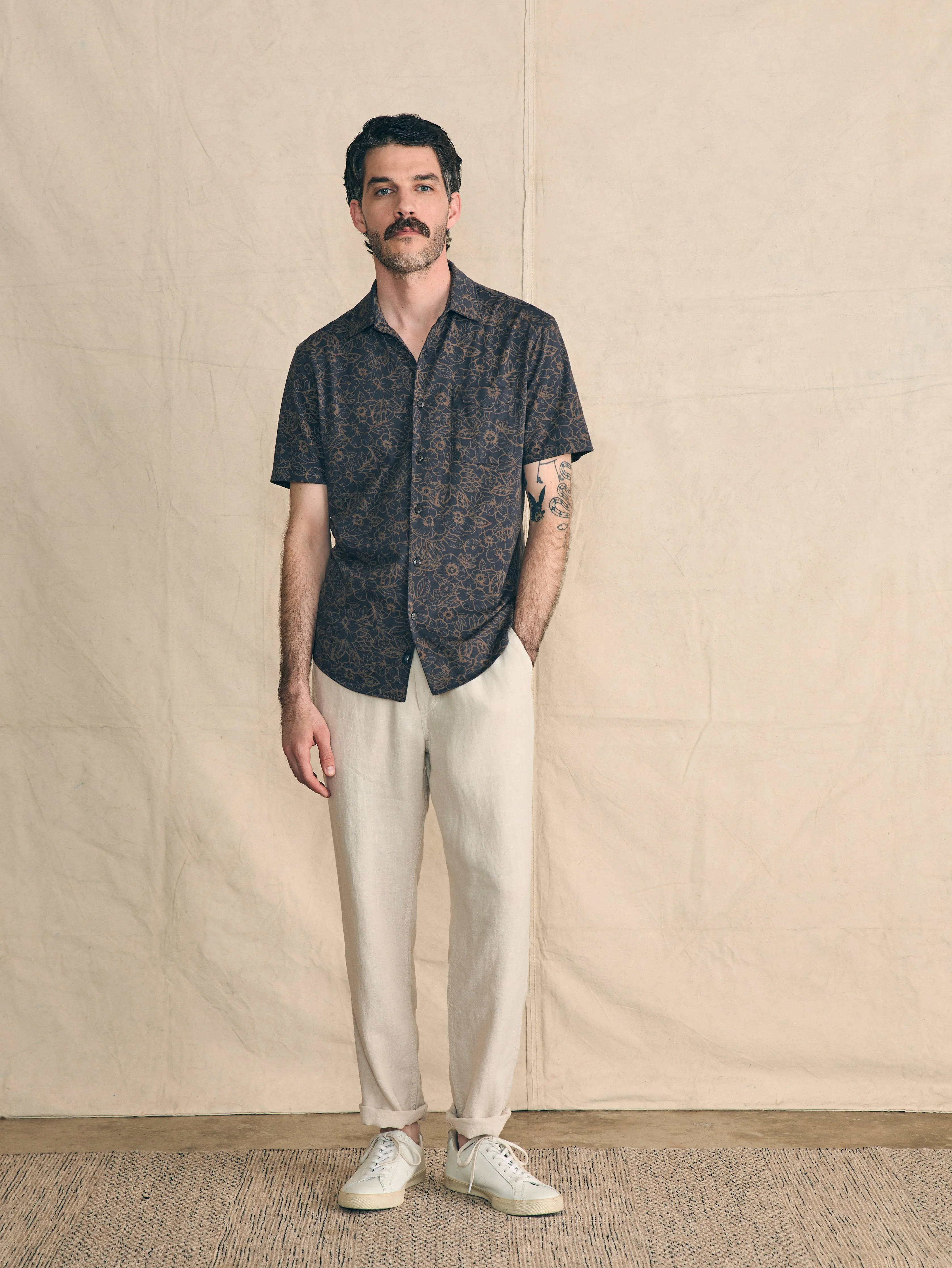 Short-Sleeve Hermosa Knit Shirt - Charcoal Gold Bouquet sold by Faherty product image thumbnail 4