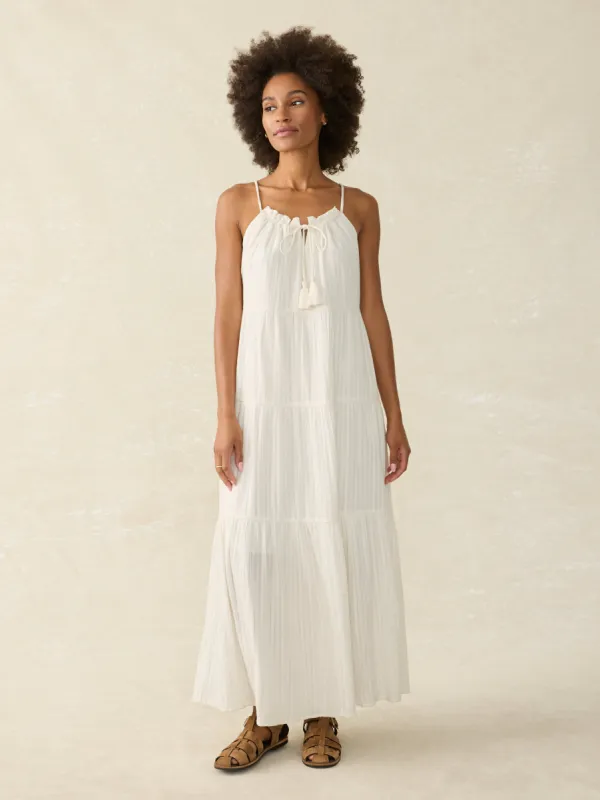 Silk Blend Sun Chaser Maxi Dress - Egret Dobby sold by Faherty
