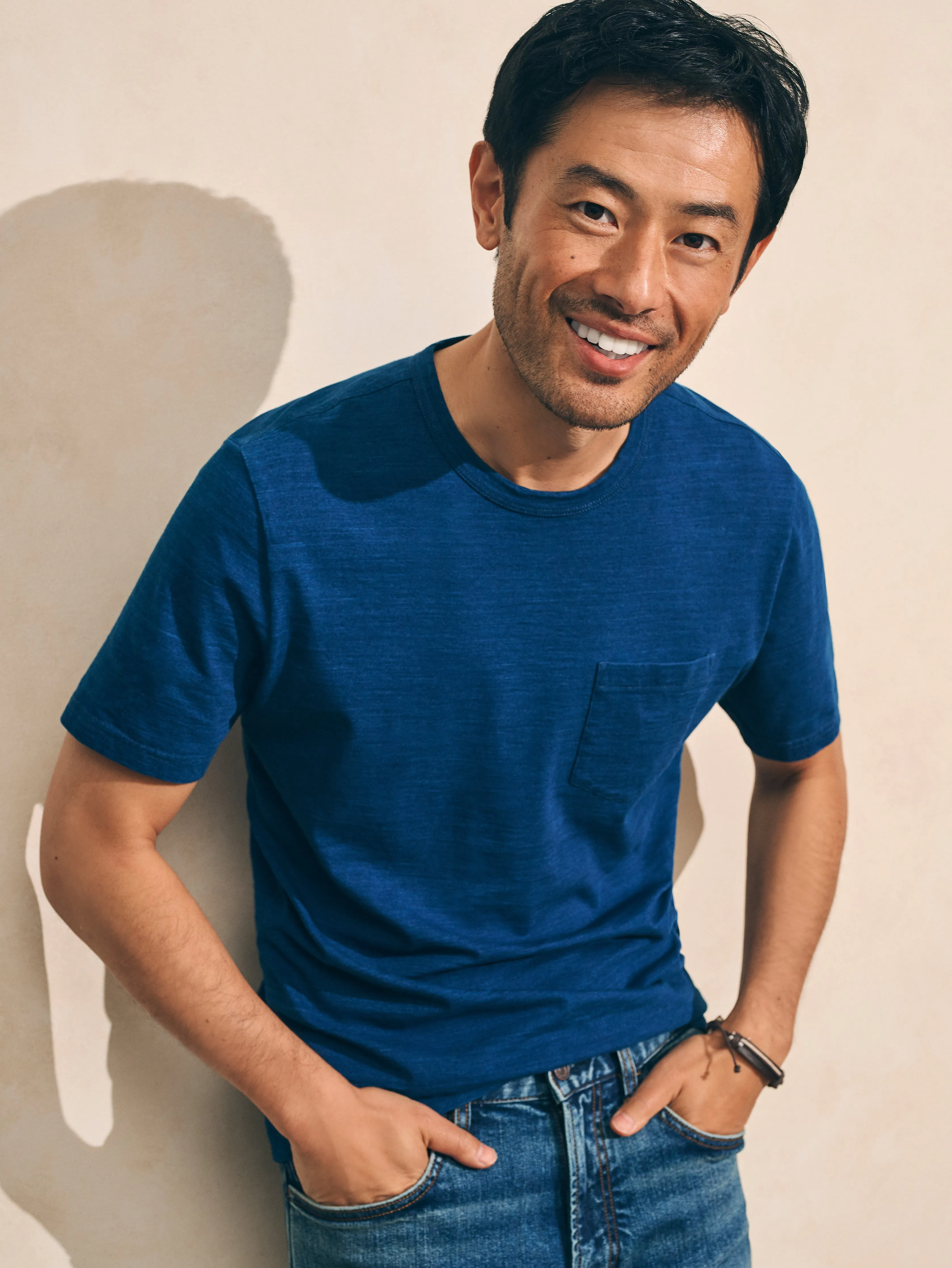 Short-Sleeve Indigo Pocket Tee - Dark Indigo Wash sold by Faherty