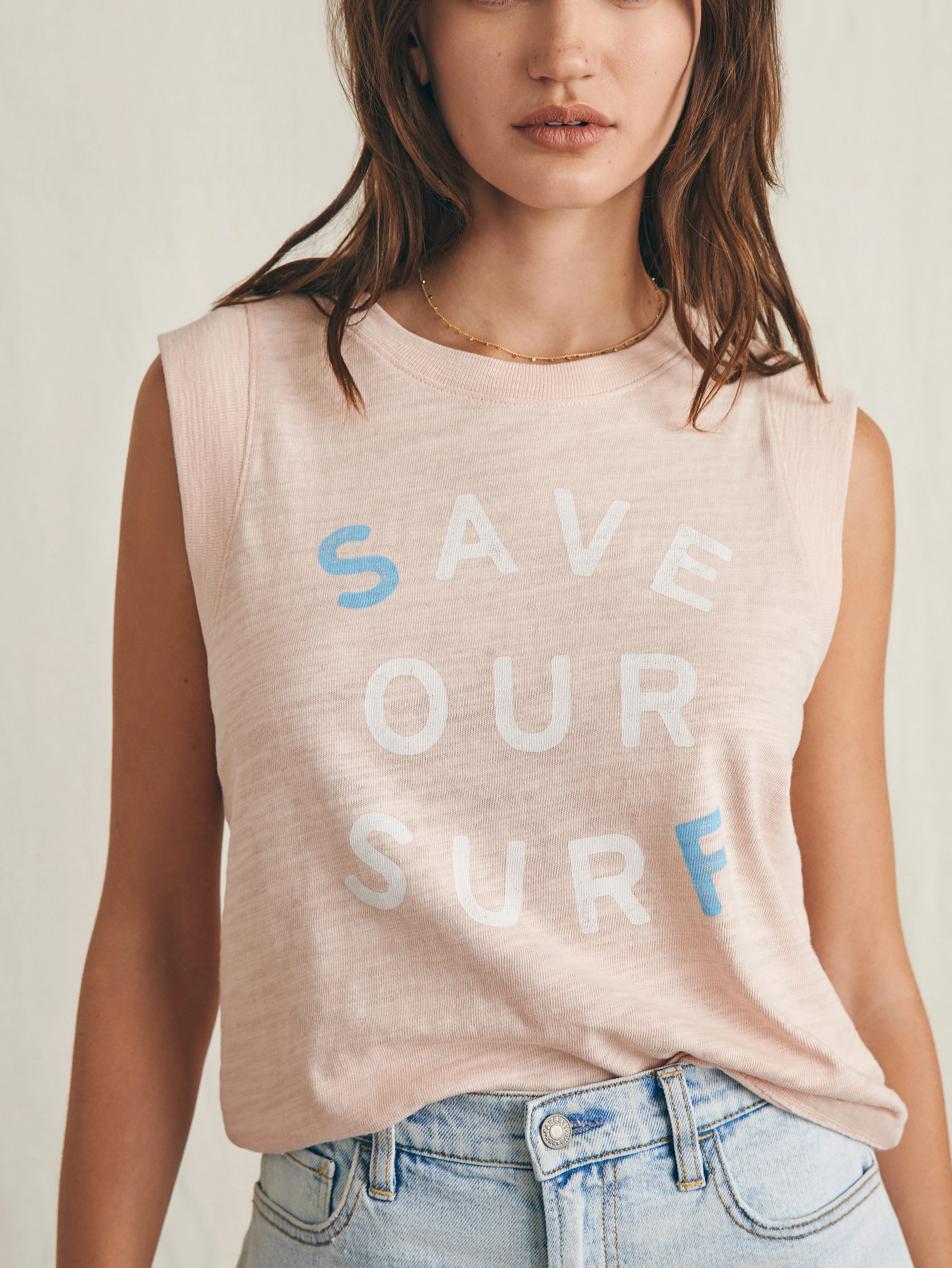 Surfrider Sunwashed Slub Muscle Tank - Peach Whip sold by Faherty product image thumbnail 2