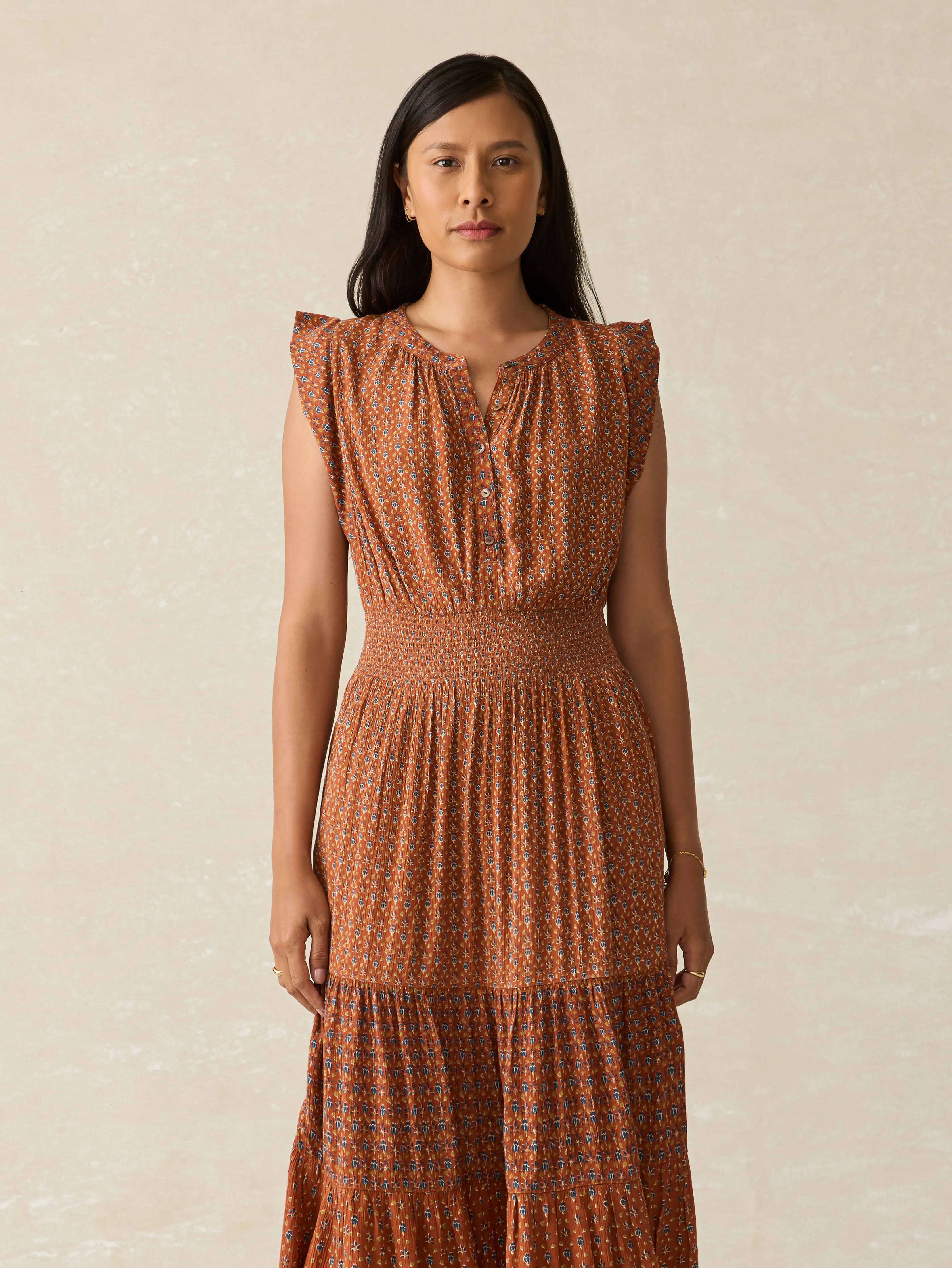 Woodstock Midi Dress - Chestnut Blossom sold by Faherty