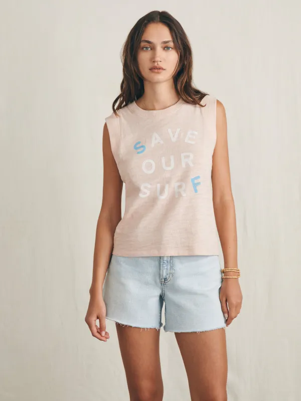 Surfrider Sunwashed Midweight Organic Muscle Tank - Peach Whip sold by Faherty