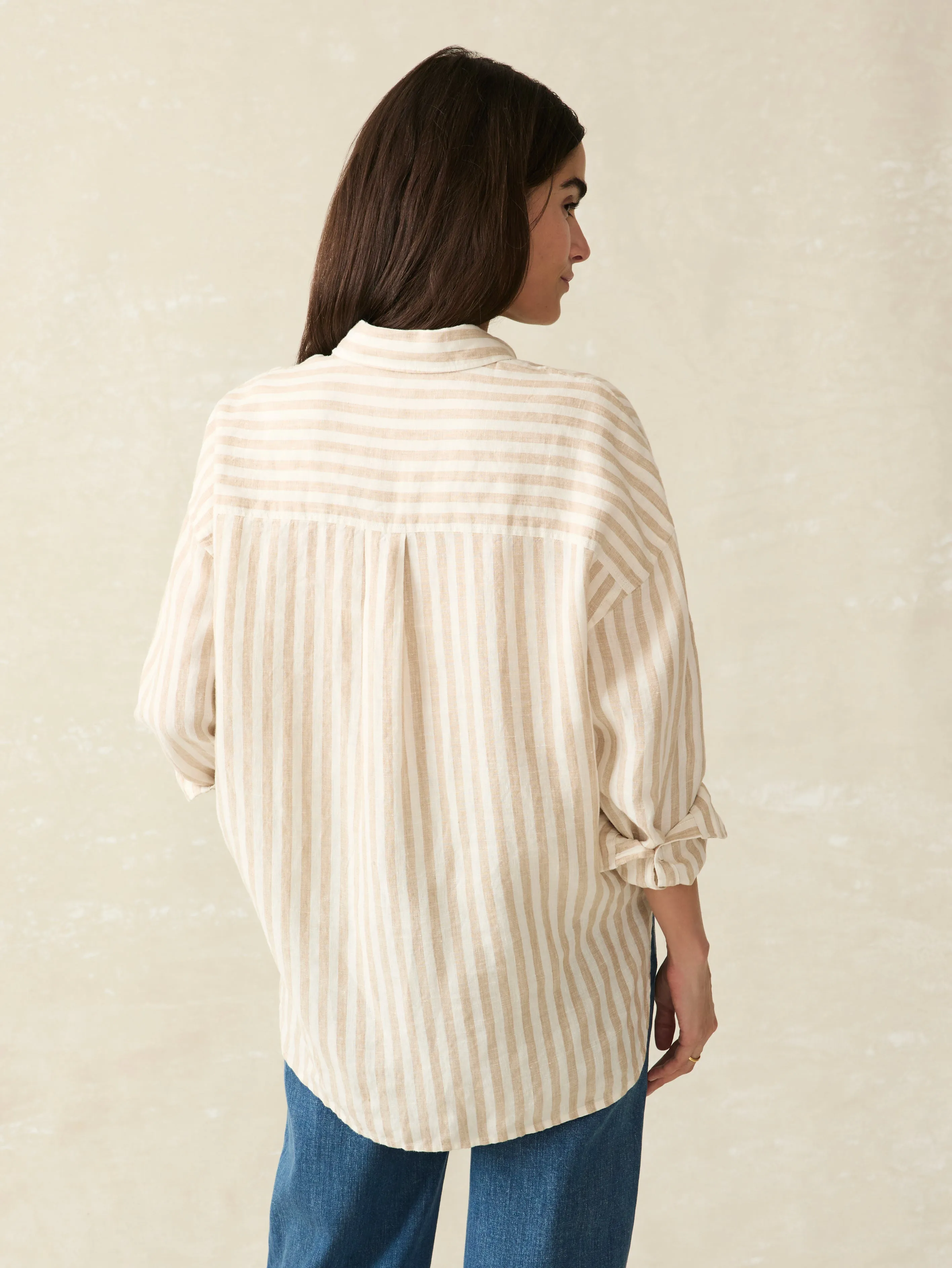 Laguna Linen Relaxed Shirt - Tan Lucy Stripe sold by Faherty product image thumbnail 5