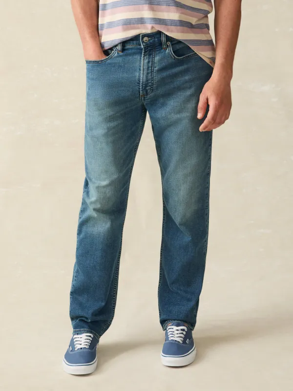 Stretch Terry 5-Pocket Athletic Fit Pant - Indigo Ocean Wash sold by Faherty