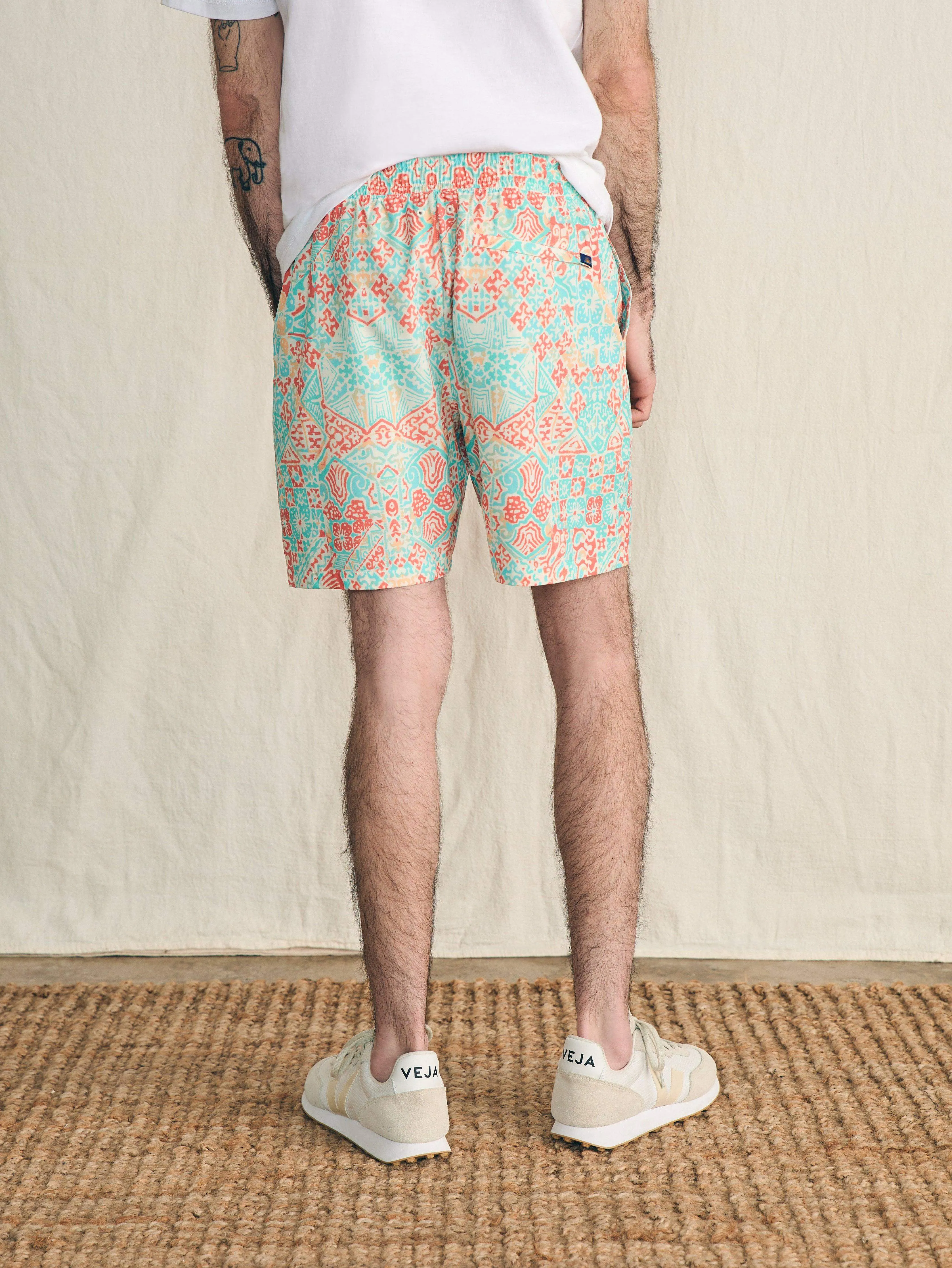 Shorelite Active Swim Short (7" Inseam) - Tropic Clay Block Print sold by Faherty product image thumbnail 4