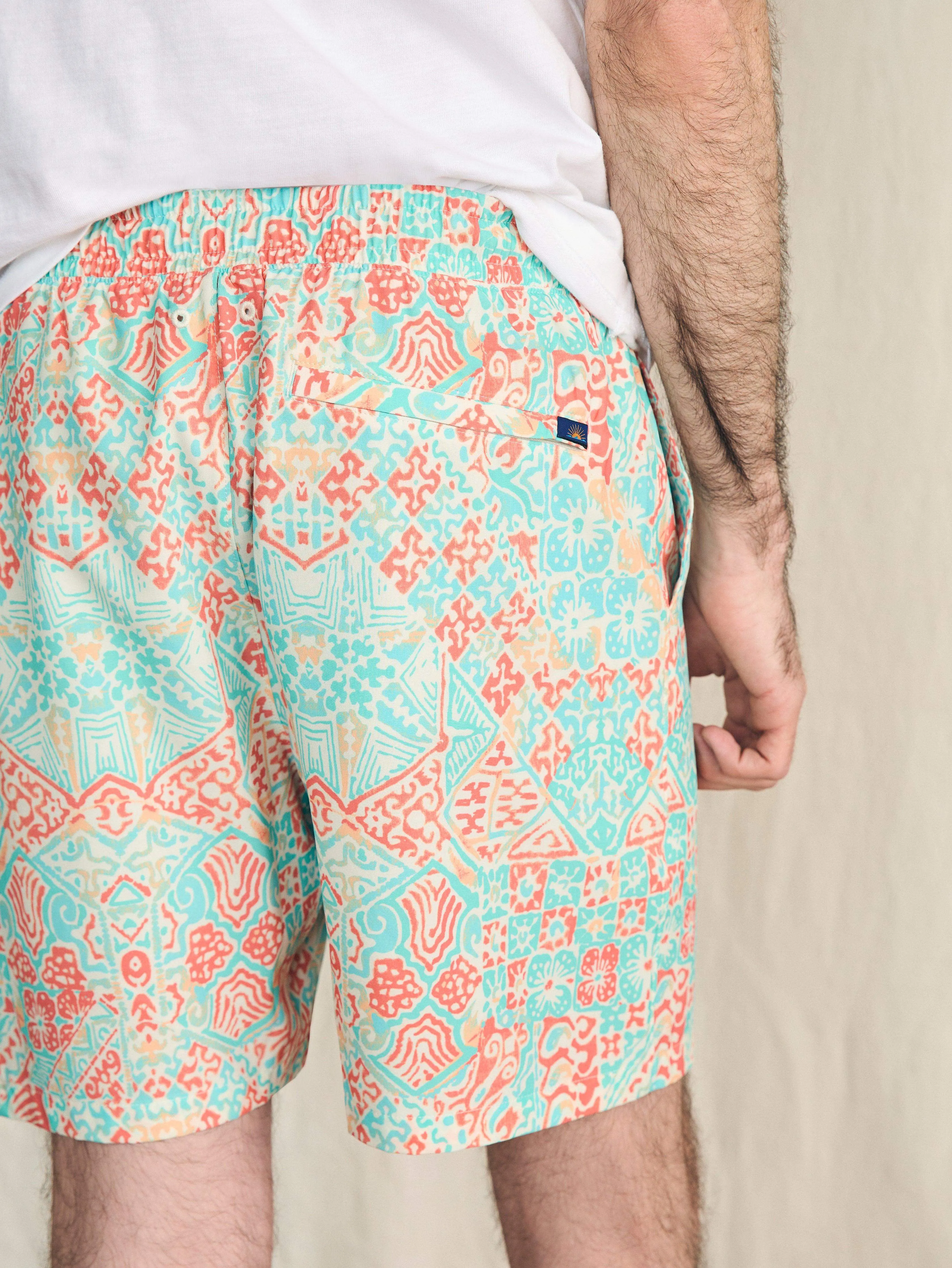 Shorelite Active Swim Short (7" Inseam) - Tropic Clay Block Print sold by Faherty product image thumbnail 3