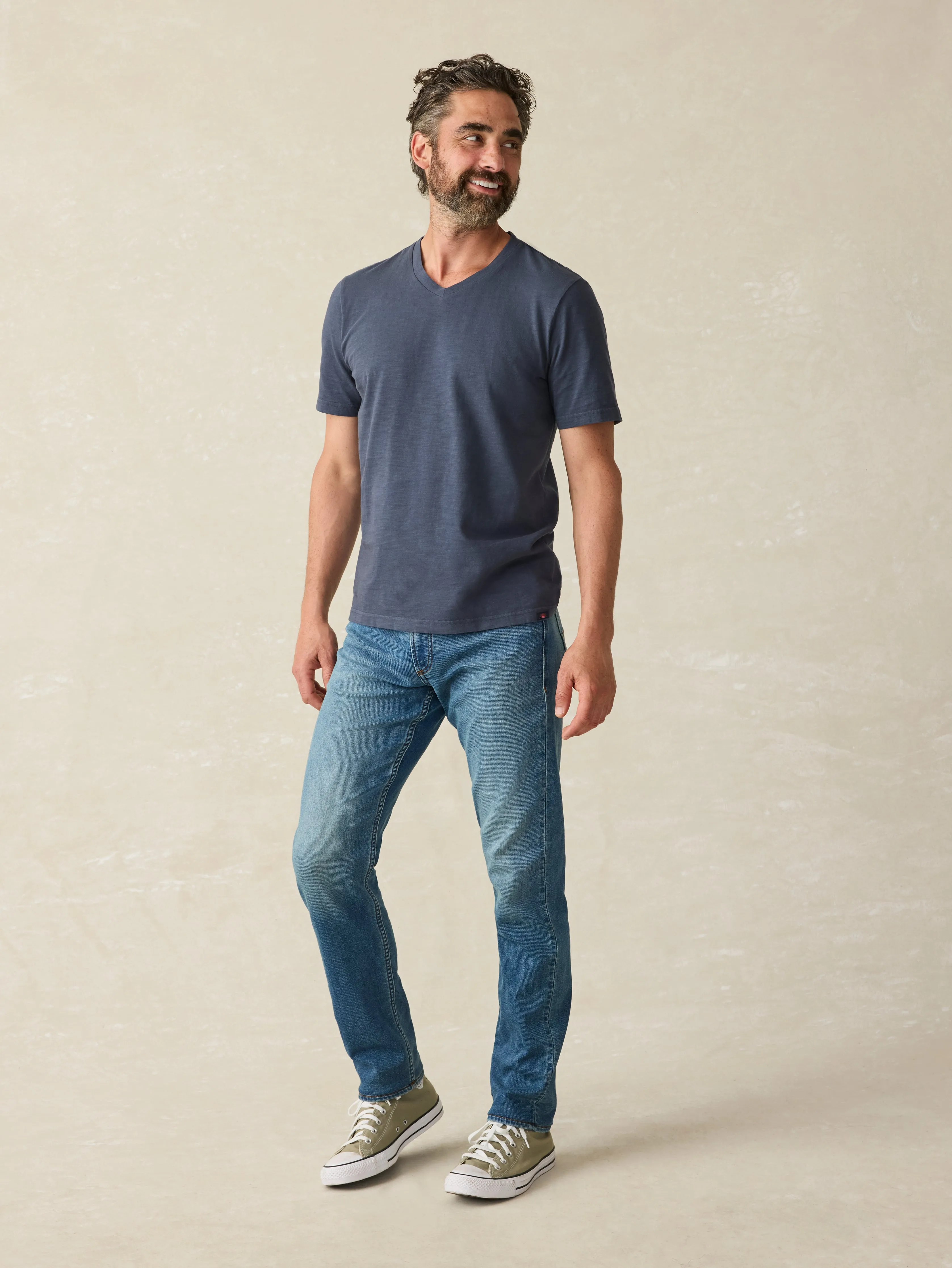 Sunwashed V-Neck Tee - Dune Navy sold by Faherty product image thumbnail 4
