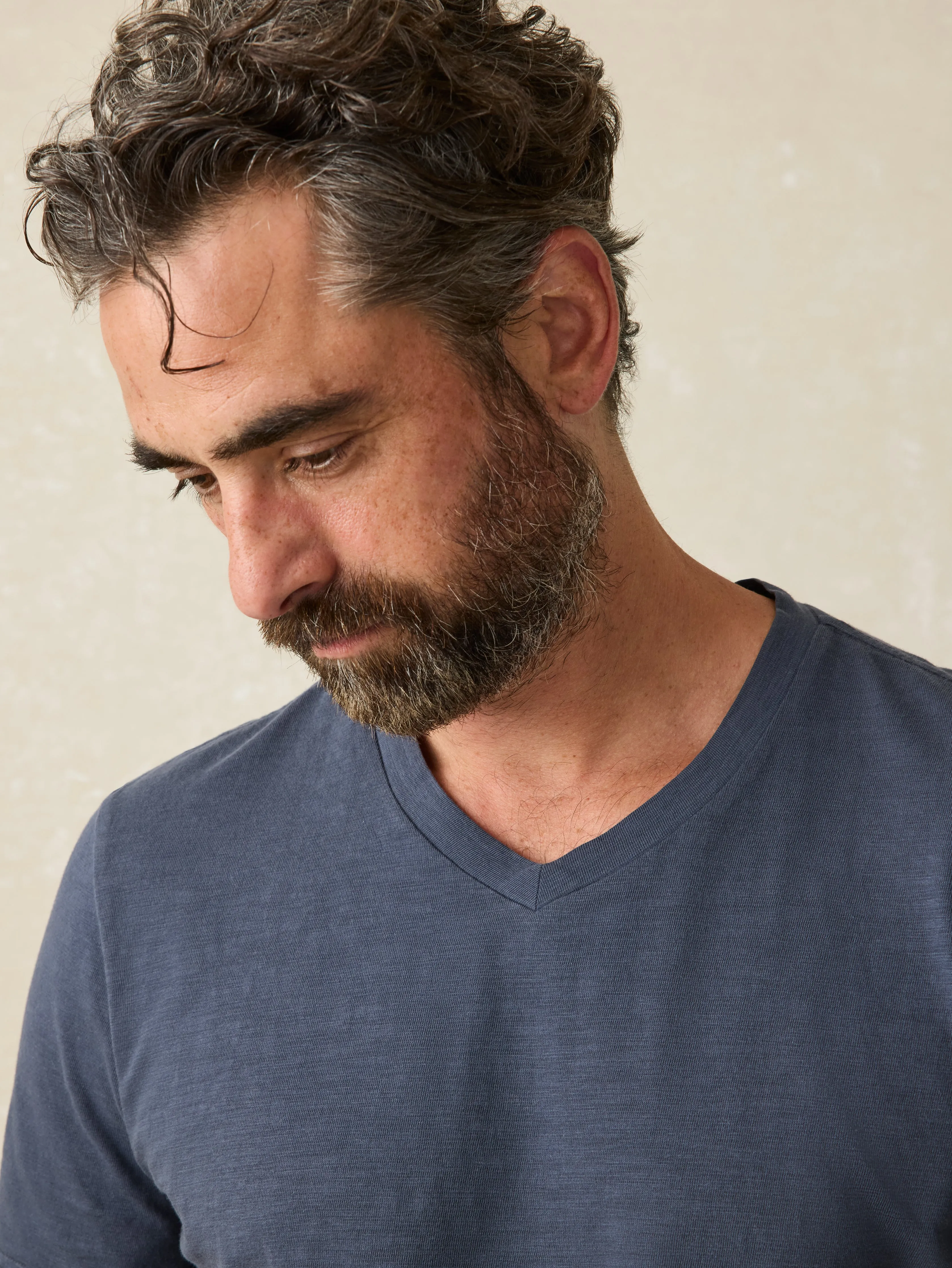 Sunwashed V-Neck Tee - Dune Navy sold by Faherty product image thumbnail 2