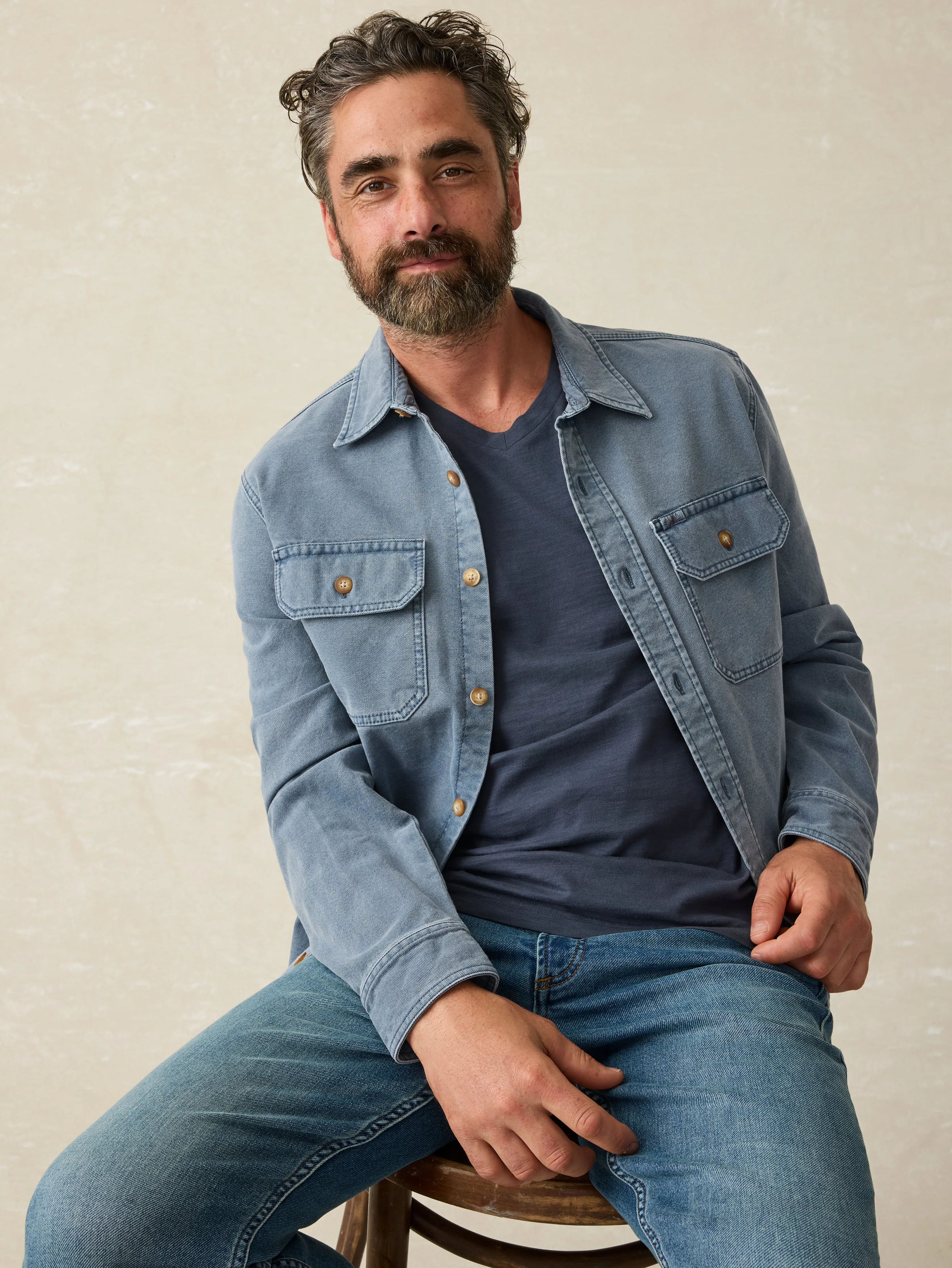 Sunwashed V-Neck Tee - Dune Navy sold by Faherty product image thumbnail 3